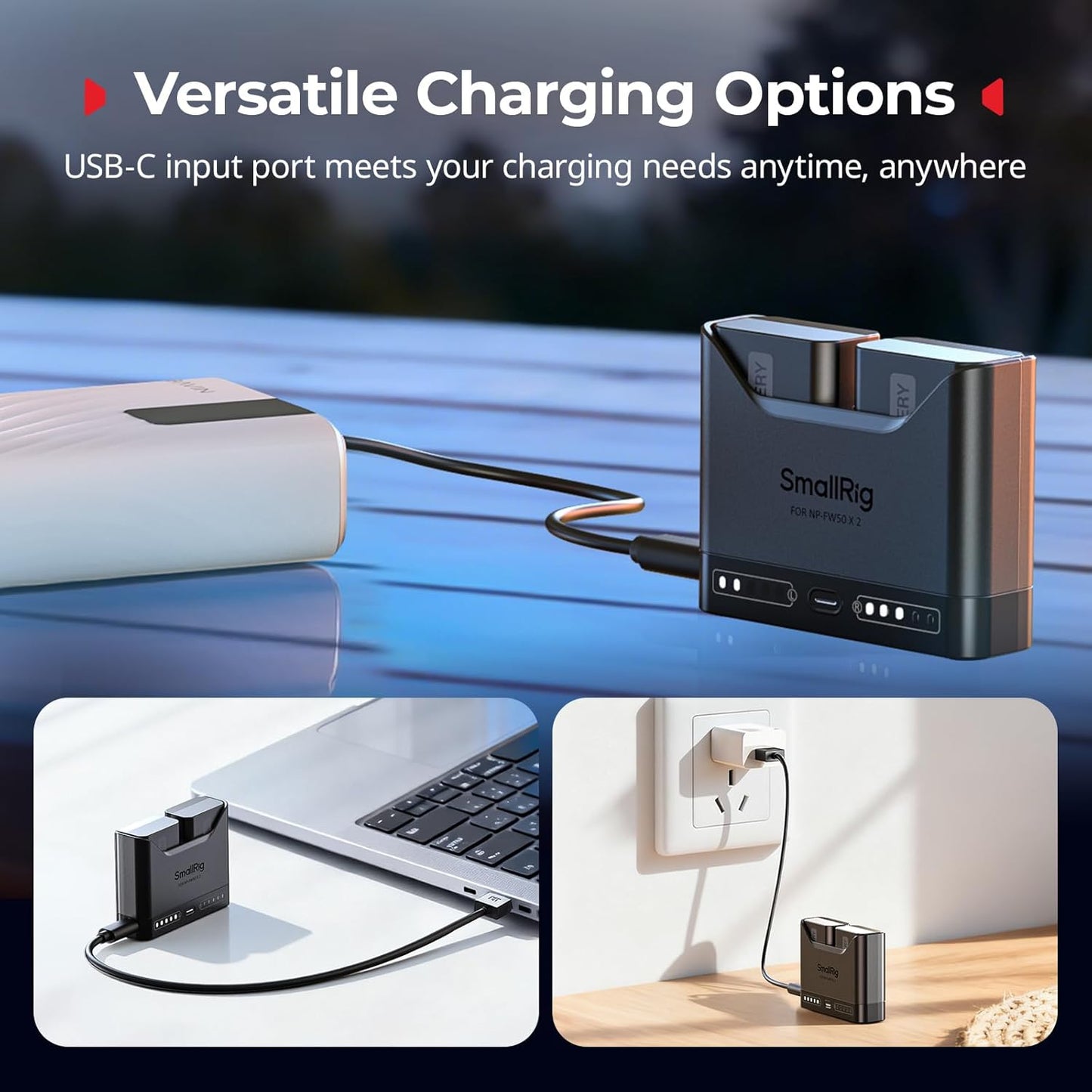 SMALLRIG NP-FW50 2h 11W A6000 A6100 A6300 A6400 ZV-E10 A7 A7S A7R A7SII A7RII A5000 A5100 ILCE-QX1 Battery Charger