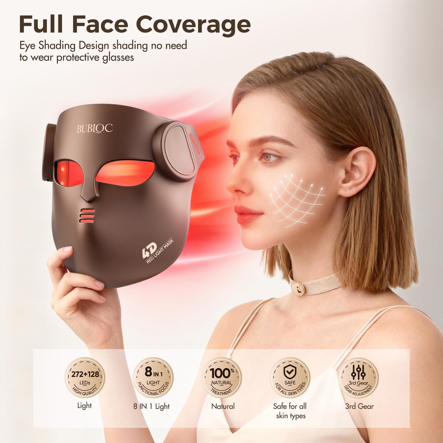 4D Wireless Red Light Therapy for Face and Neck with 400 LEDs,8+1 Color Light Therapy Mask with NIR, 850nm Red Light Therapy Mask, 4000mAh Rechargeable Led Face Mask Remote Control for Home & Travel