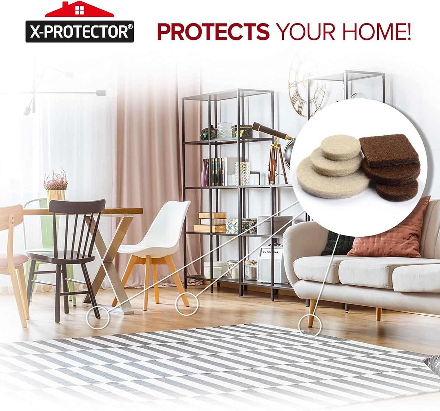 X-PROTECTOR Felt Furniture Pads - Premium 133 PCS Set for Wood Floor Protection | Brown & Beige