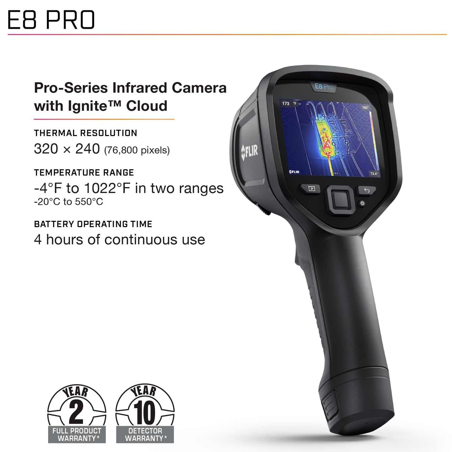 FLIR E8 Pro - Commercial Thermal Imaging Camera with Wifi, High Resolution Infrared Camera with FLIR Ignite Cloud