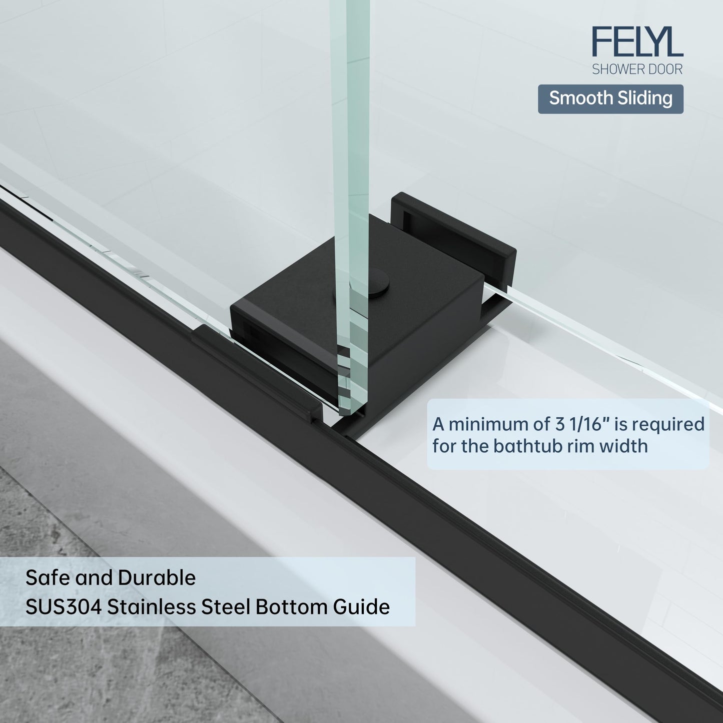 FELYL Black Double Sliding Shower Door 43-48" W x 76" H, Double Sliding Door, Frameless, 5/16" (8mm) Tempered Glass