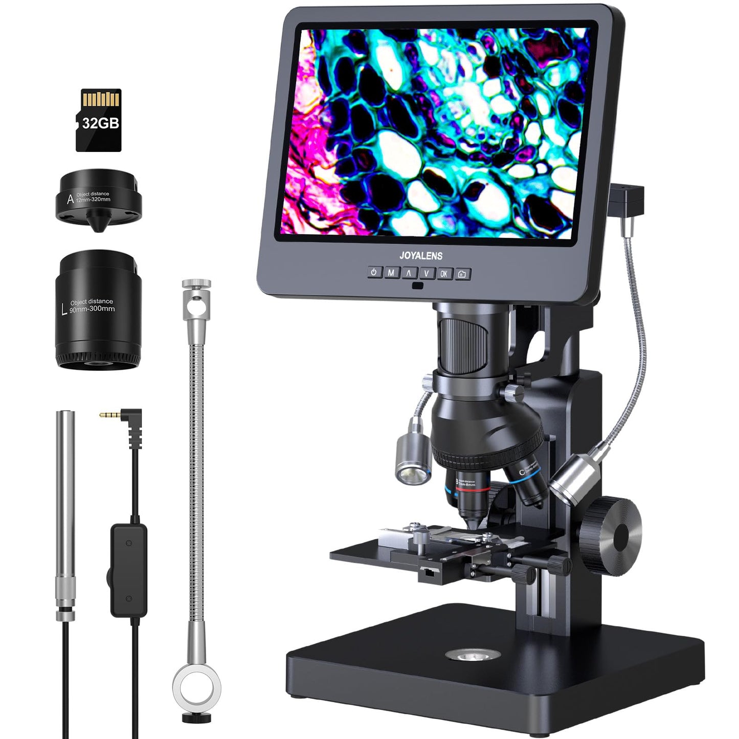 JOYALENS JL269S 5 Lens 10.1'' HDMI Digital Microscope 5000X with Endoscope, 24MP Biological Microscope for Adults Kids Home Lab, Coin Microscopes Full View for Error Coins, Windows PC Compatible, 32GB