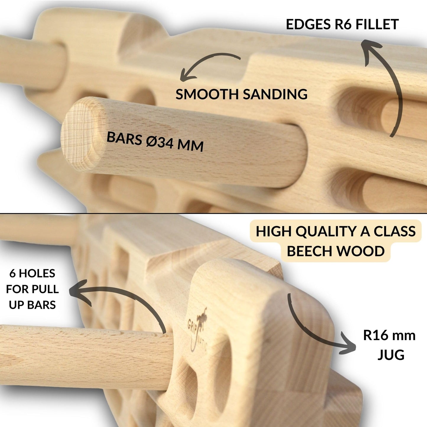GRIPNATIC FingerPeg 1.0 Hangboard – Fingerboard Training Board for Climbing with Pull-Up Bars – Sleek Wooden Climbing Board with Ergonomic Design – Supports up to 265 lbs