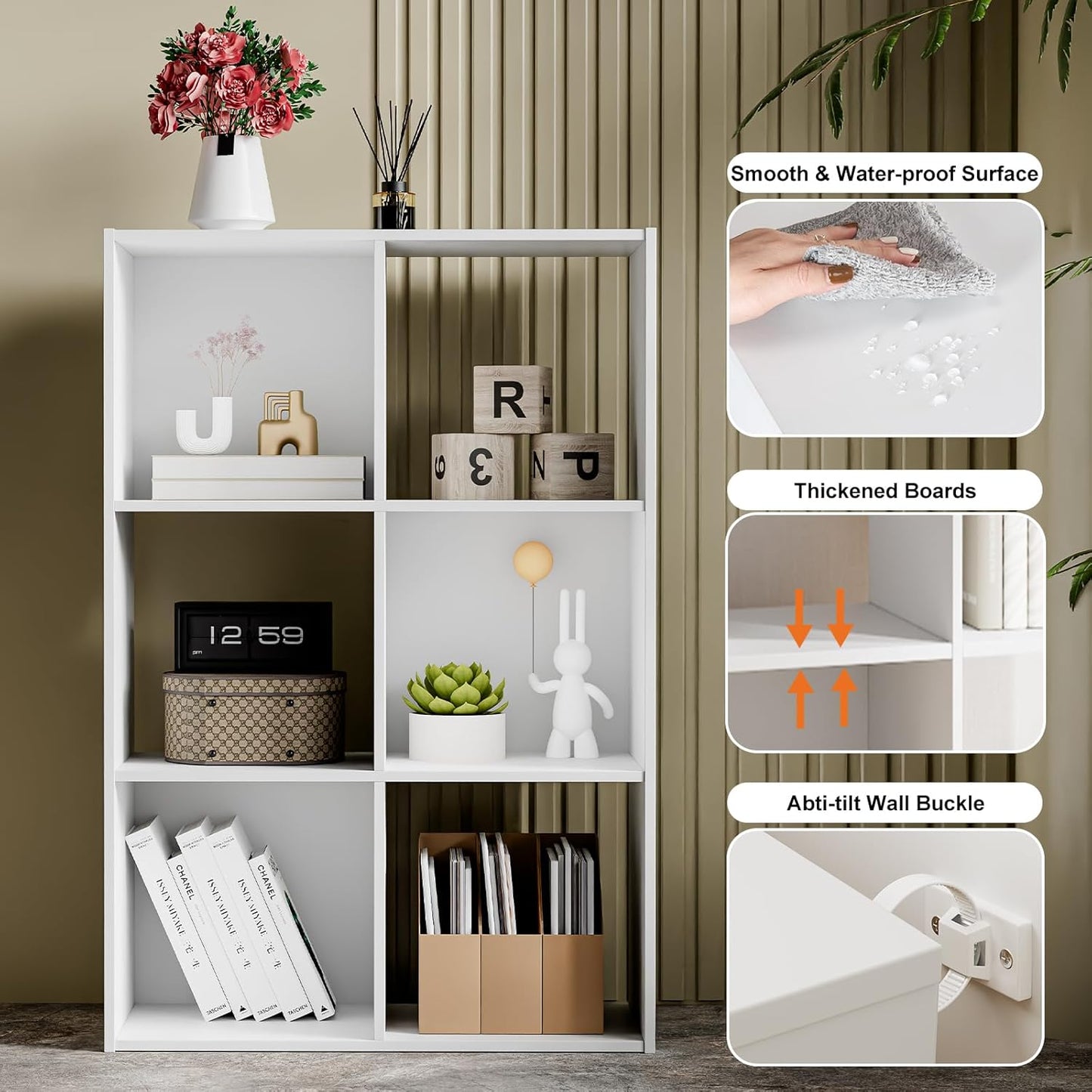 Sweetcrispy 6 Cube Storage Organizer - Versatile Open Cube Bookshelf with Removable Back Panels | White, 36" L × 11.6" W × 24" H