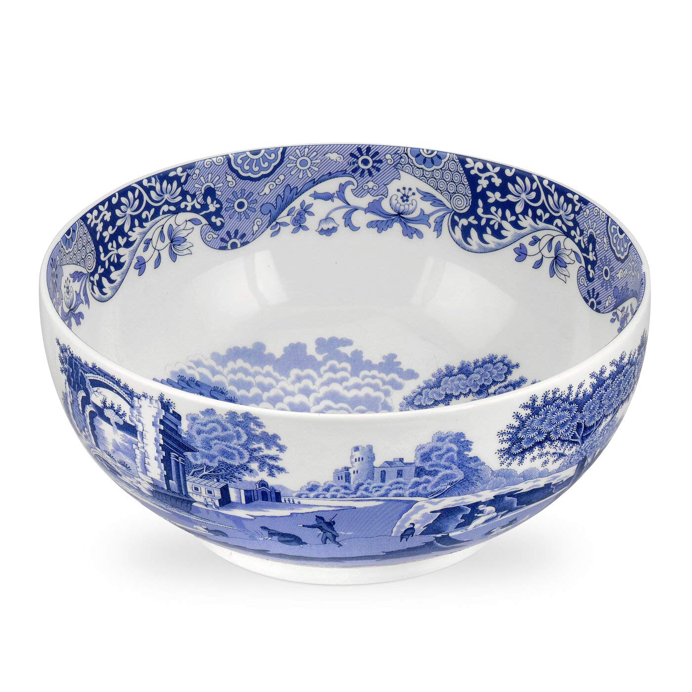 Spode Blue Italian Deep Round Bowl | 10.75 Inch Porcelain Serving Bowl for Salad | Fruit Display Dish for Kitchen Counter | Microwave and Dishwasher Safe | Made in England
