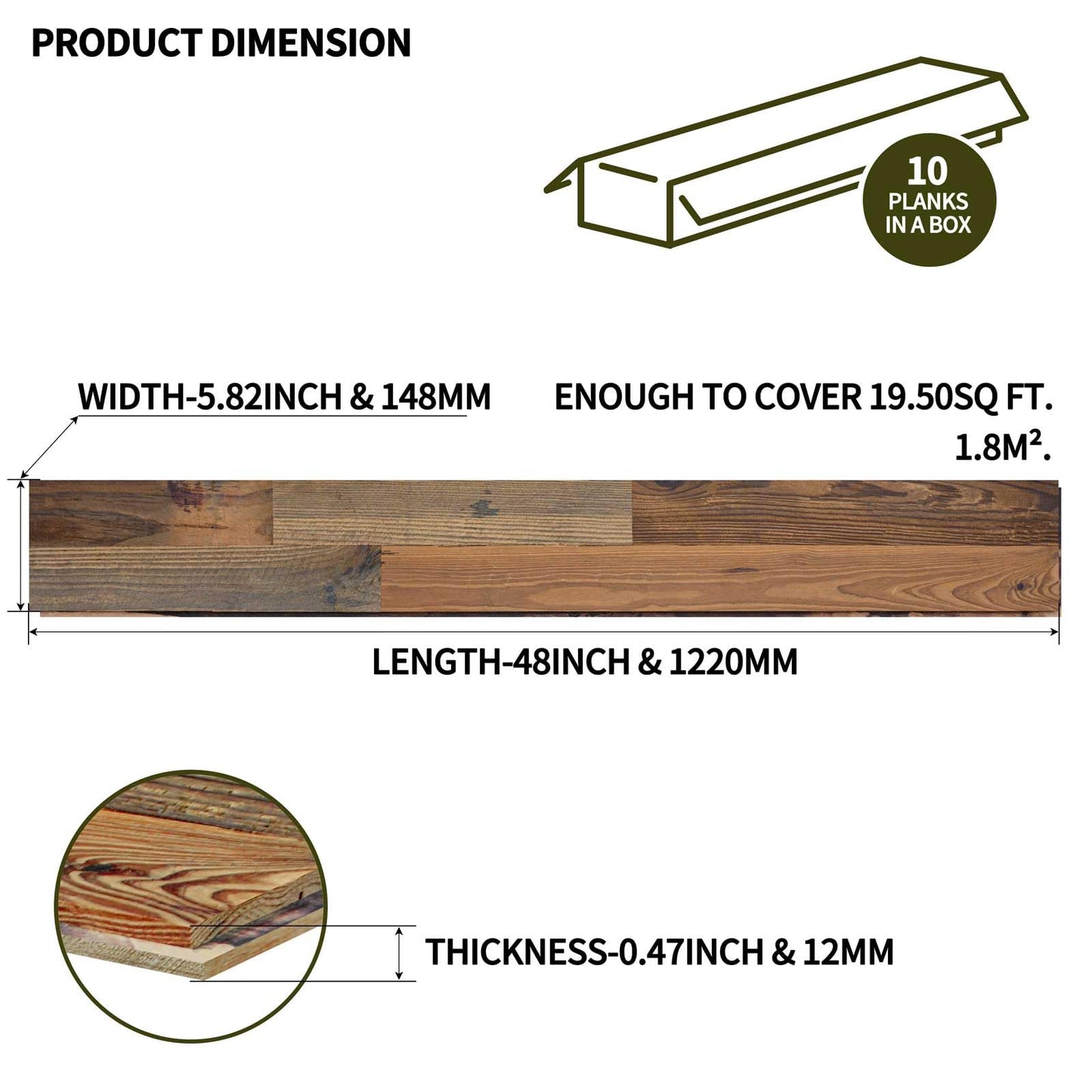 Luxdecor Real Reclaimed Wood Planks for Wall-10 Pieces Easy Nail-Up Shiplap Rustic Style 6" Wide Wood Shiplap Panels for Wall 19.44 Sq Ft (Natural Weathered Brown)
