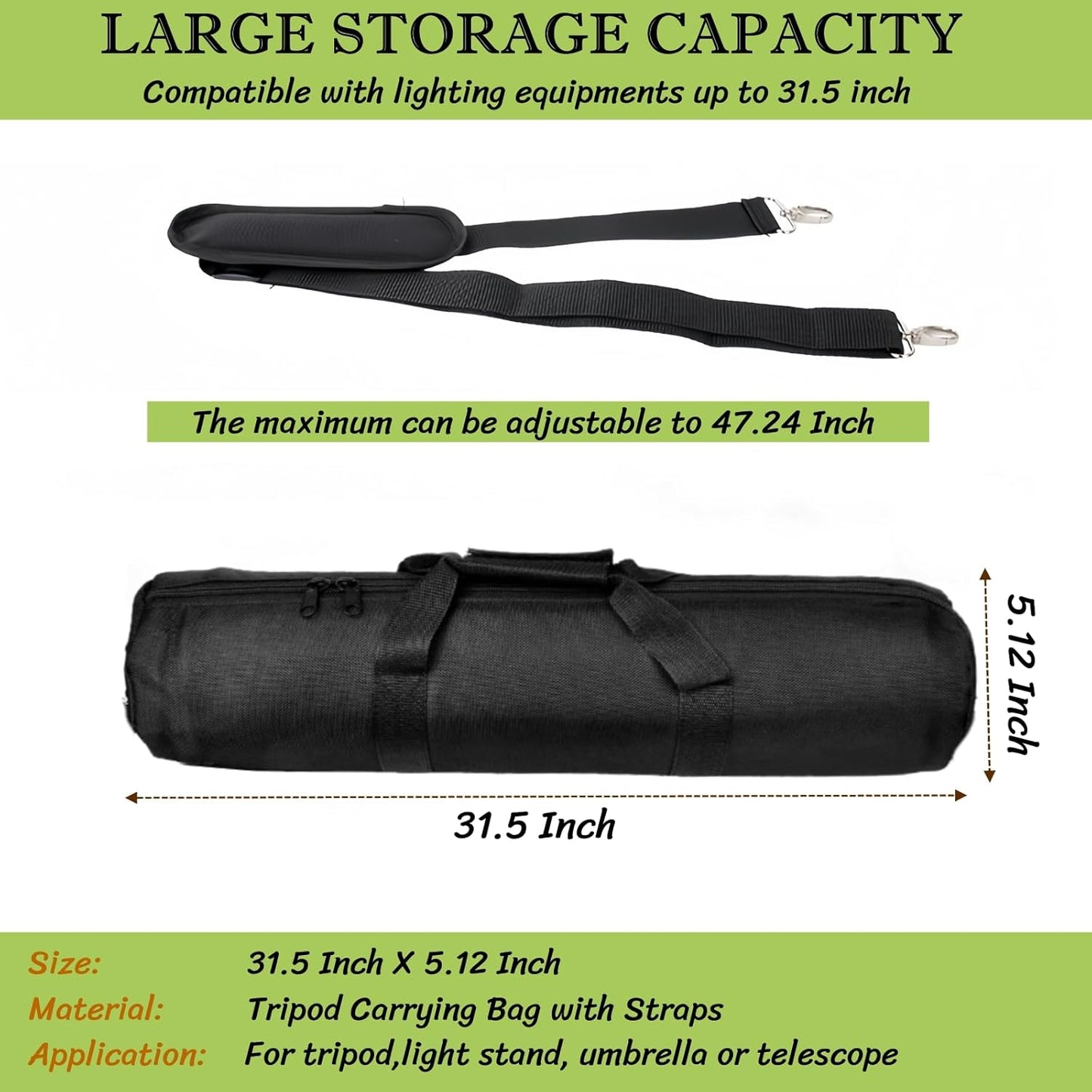 BLIRITEL 31.5 inch (31.5 5.12 Inch) Tripod Carrying Case, Heavy Duty Padded Tripod Bag with Shoulder Strap for Light