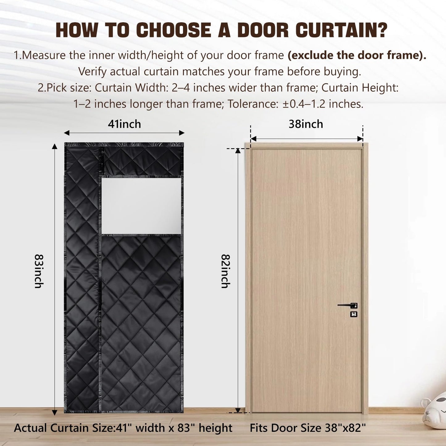 MEKOTRIN Magnetic Insulated Door Cover, Fits Up to 38” x 82”, Thermal Curtain with Visible Windows for RVs, Campers & Trailers | Durable Oxford Cloth & Cotton | Keeps Cool Air in –for Winter