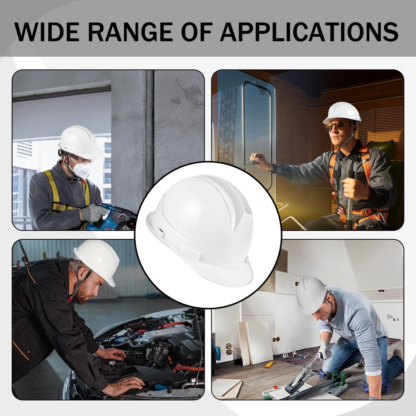 Tdfronien 10 Pieces Suspension Hard Hat Bulk Safety Helmets Adjustable Ratchet Cap Style with ABS Construction Hard Hat for Men Woman Work Head Protection Supplies (White)