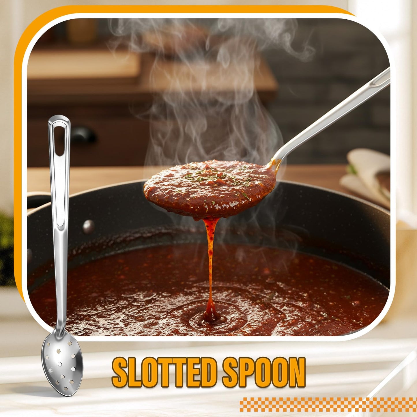 Teecyhooo 2 Pieces Silver Stainless Steel 15" Long Handle Basting Spoon Steel Solid and Slotted Spoon Set for Kitchen Serving Cooking Basting Accessories