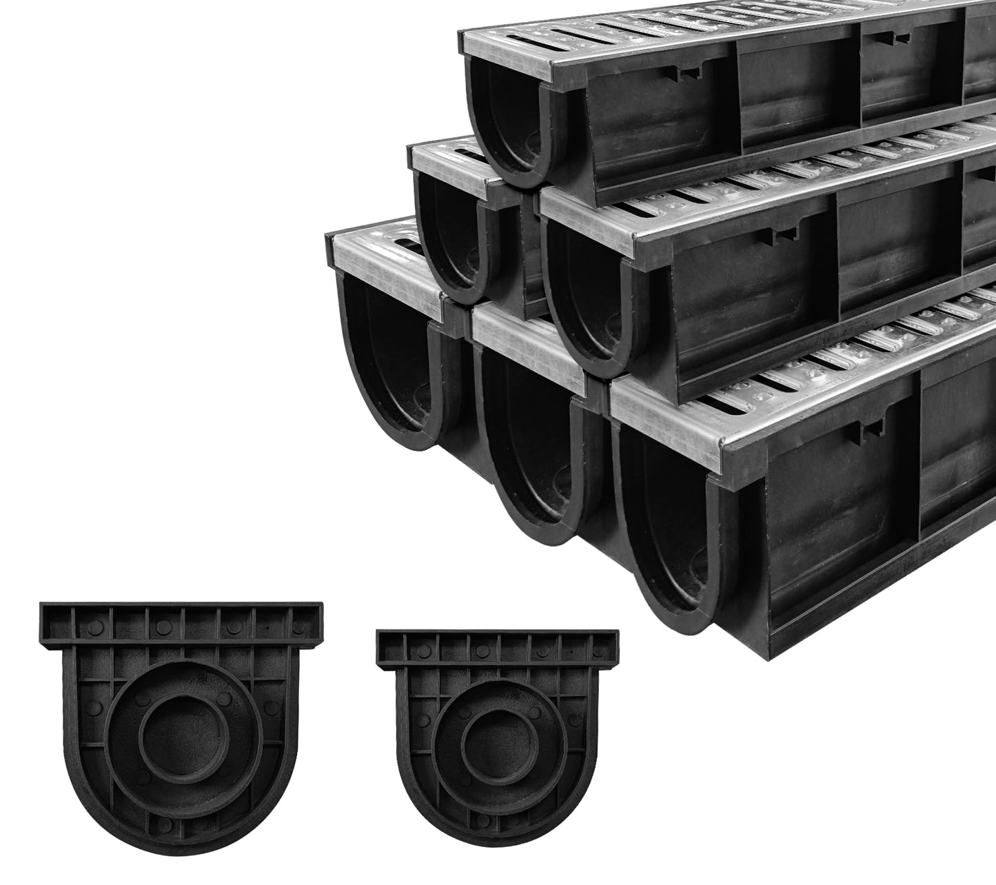 Natotela Channel Drain with Galvanized Steel Grates-39.4Lx6.1Wx5.5H in. Deep Profile Trench Drain System for Driveway,6 Pack Total Length 236.2in,Heavy Duty Drainage System for Garage,Parking Lot
