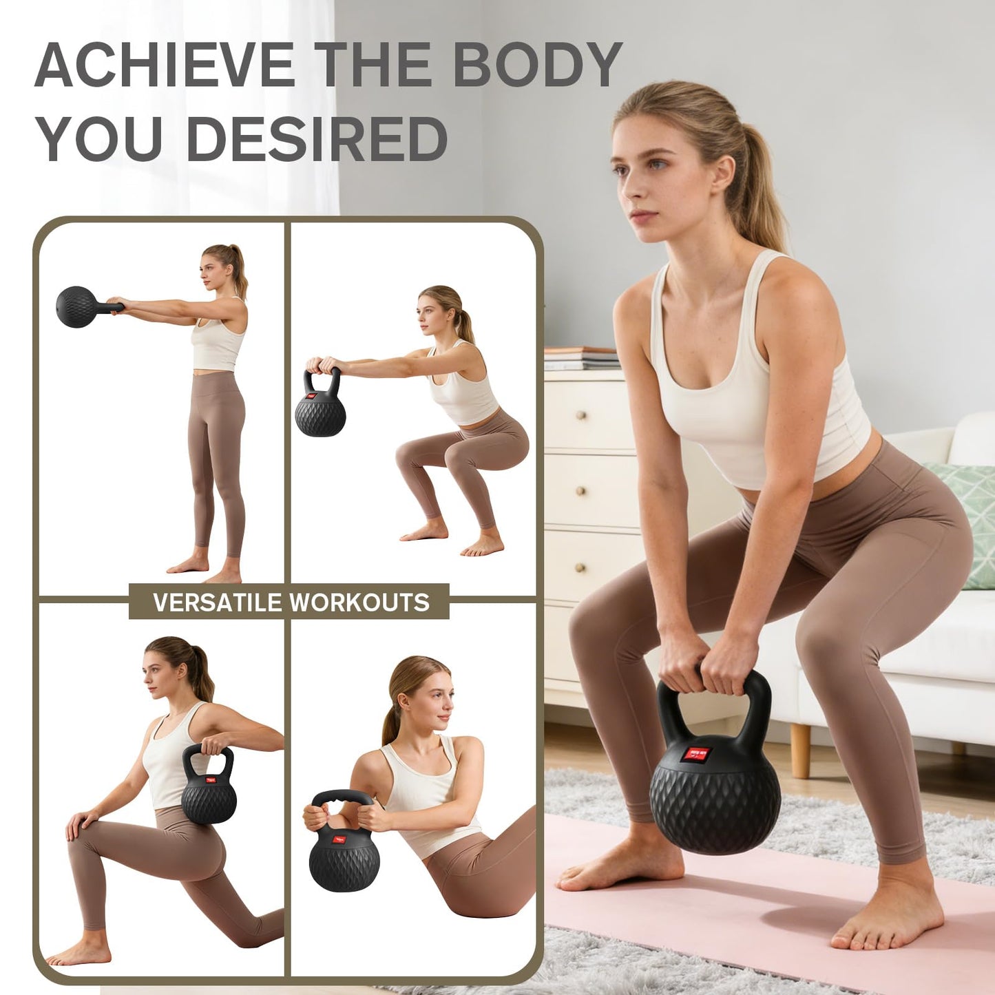 YIGUO Soft Kettlebell, 15lb Kettlebells Cushioned Impact-Resistant Base and Anti-Slip Grip, Strength Training Kettle Bell for Women and Men, Home Workout (Black)