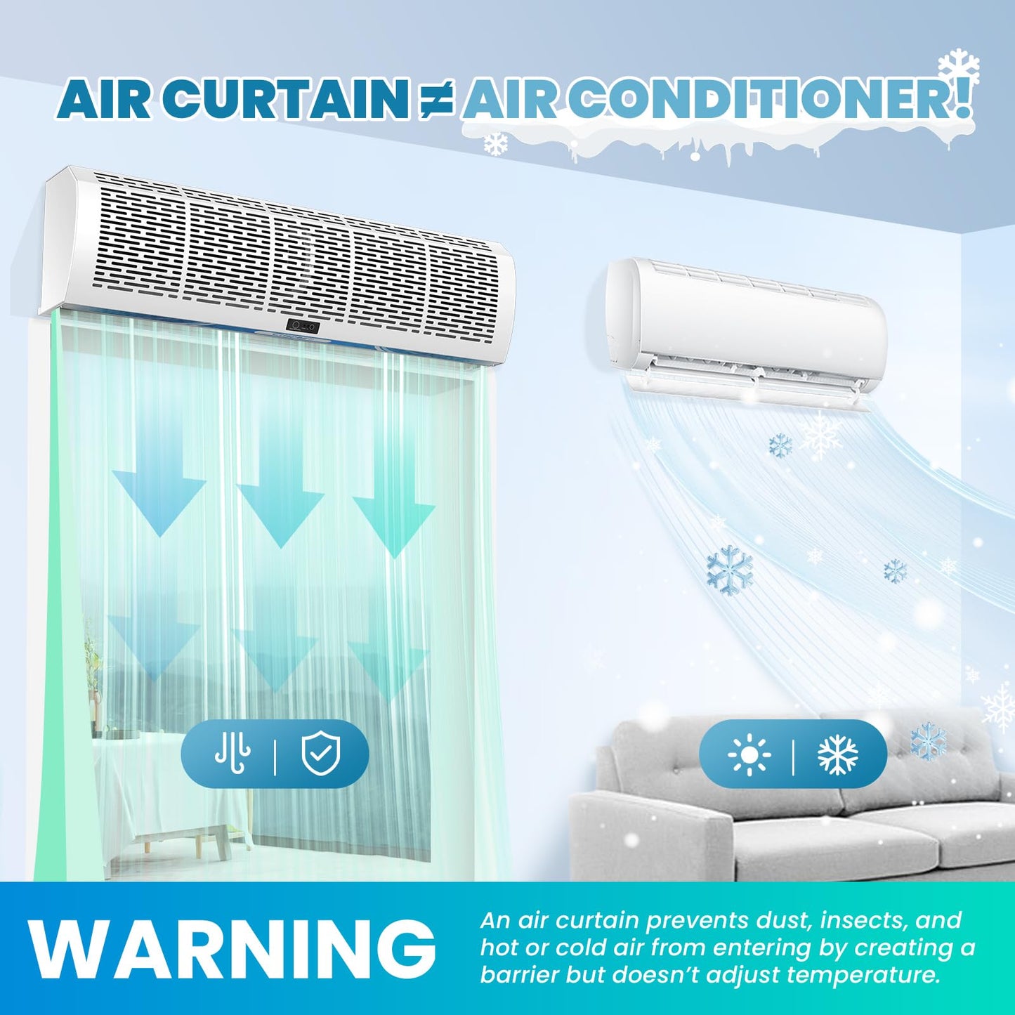 Crispaire 36 Inch Air Curtain Fan – Wall Mounted Air Door with Magnetic Door Switch, Dual Speed Control, 1527 CFM / 2559 FPM, Commercial Grade Indoor Fan for Doors – 180W, 110V
