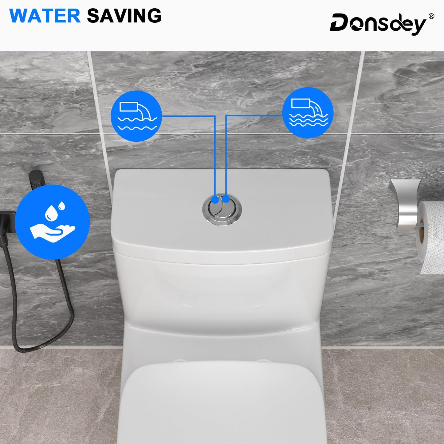 Donsdey Compact One Piece Toliet- Compact Toilet with 15.8'' Standard Seat Height Powerful Dual Fulsh Water Saving 1000g MAP ＆ 1.1/1.6 GPF 12'' Rough-in White Glossy Ceramic Toilets Bowl