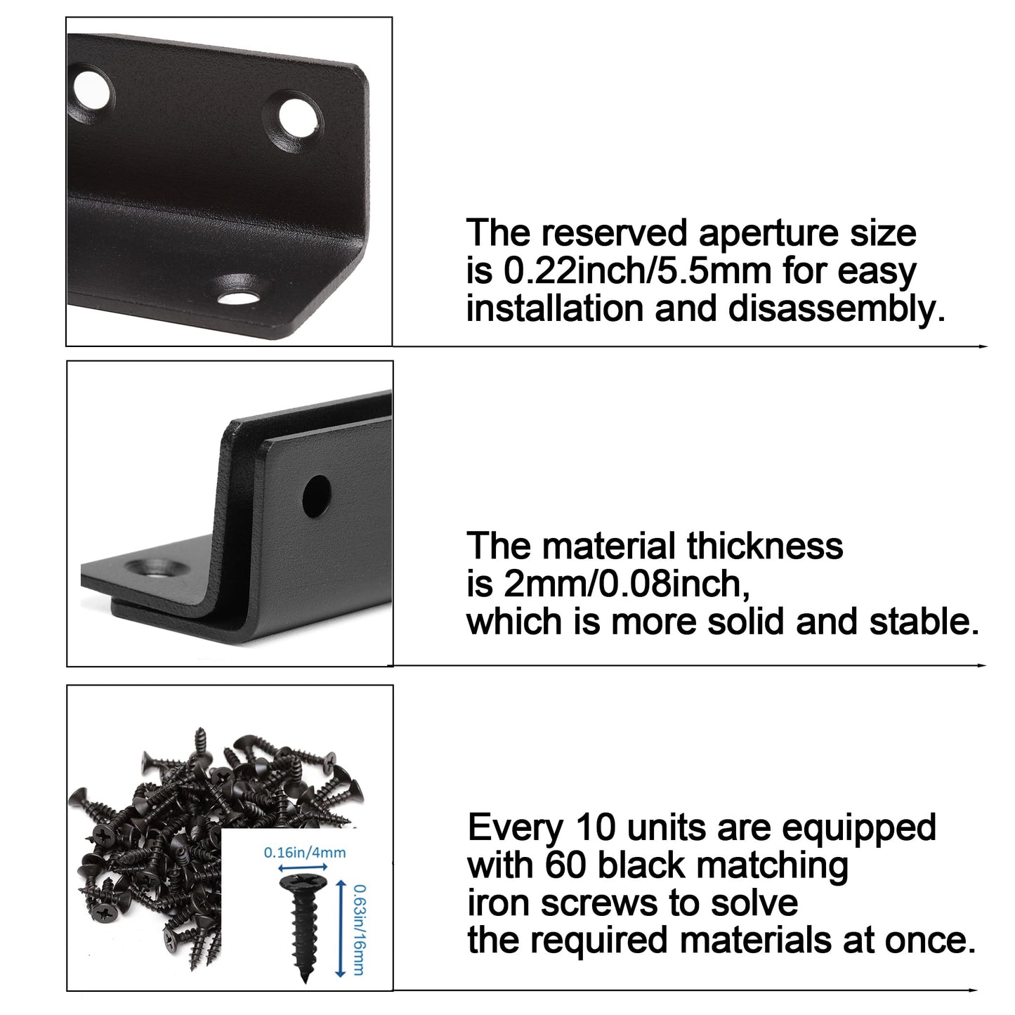 Redunest L Bracket, Heavy Duty Corner Brace, 20 Pack 3.2" Metal Shelf Bracket Angle Bracket for Shelves, Black Metal Braces for Wood
