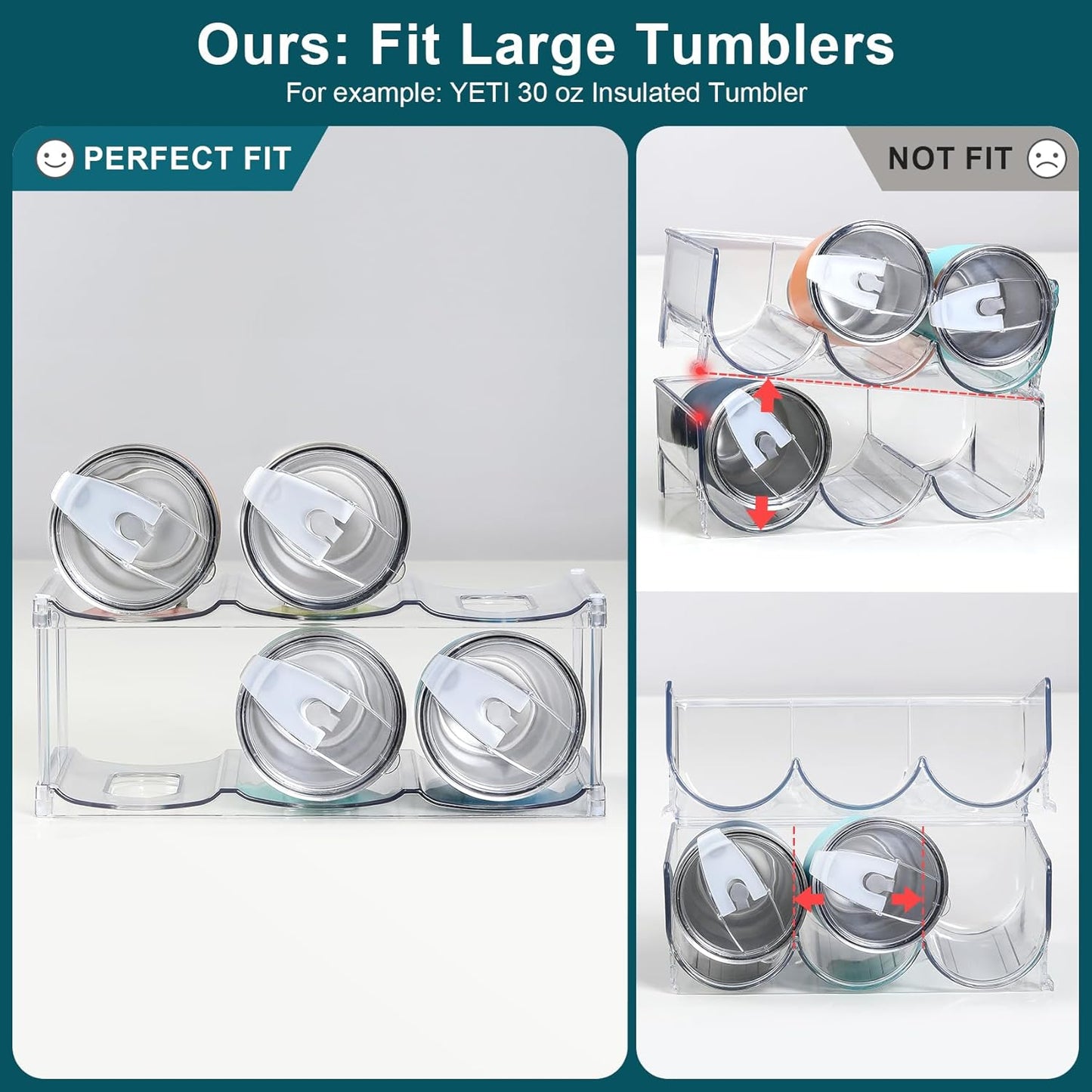 Skiennix Stackable Water Bottle Organizer - Holds 6 Large Tumblers | Clear Design for Cabinets & Counters