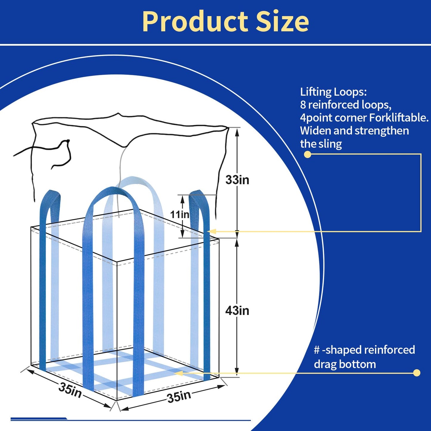 10 Pack FIBC Bulk Bag,2 Ton Bag 35" L x 35" W x 43" H,4400 lbs SWL,Duffle Top Flat Bottom,Woven Polypropylene Bags Four Loop Heavy Duty Bulk Bags with Reinforced Straps and A Secure Closure System.