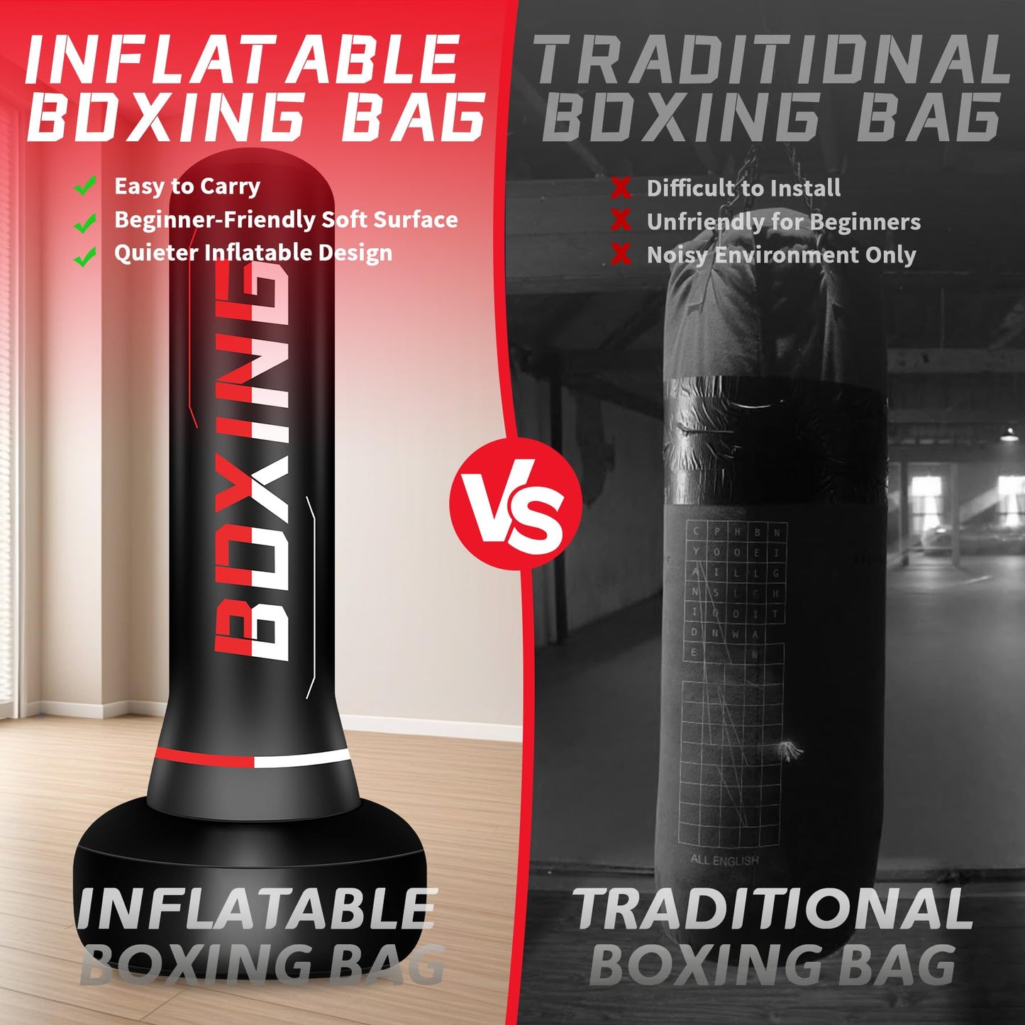 Freestanding Punching Bag for Adult Teens, 70" Heavy Punching Bag with Boxing Gloves and Electric Air Pump for Beginners Kickboxing Training MMA Muay Thai Fitness Office Home Gym