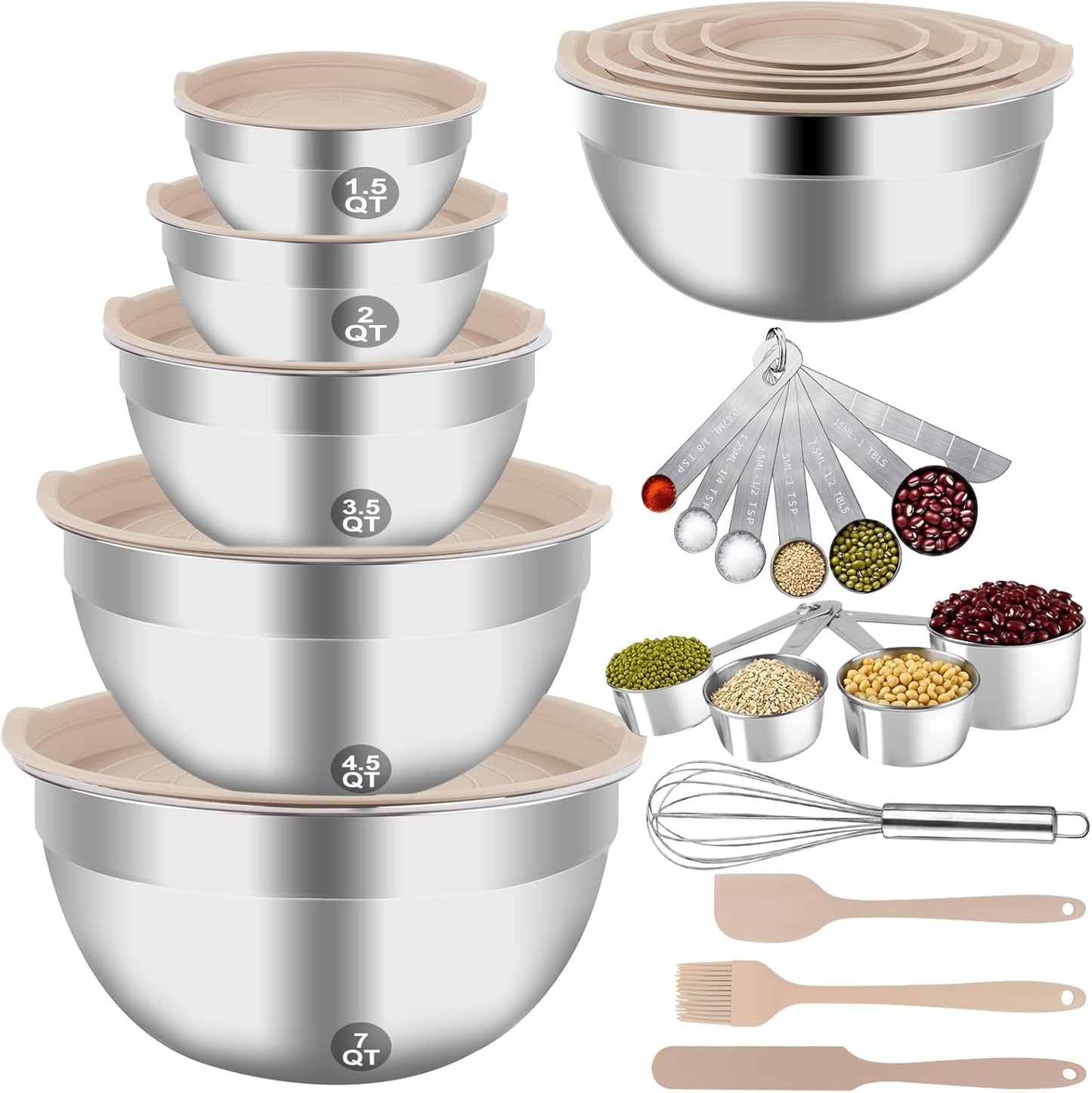 WEPSEN Mixing Bowls Set - 25PCS Stainless Steel Nesting Bowls with Lids | 7QT to 1.5QT for Cooking & Serving