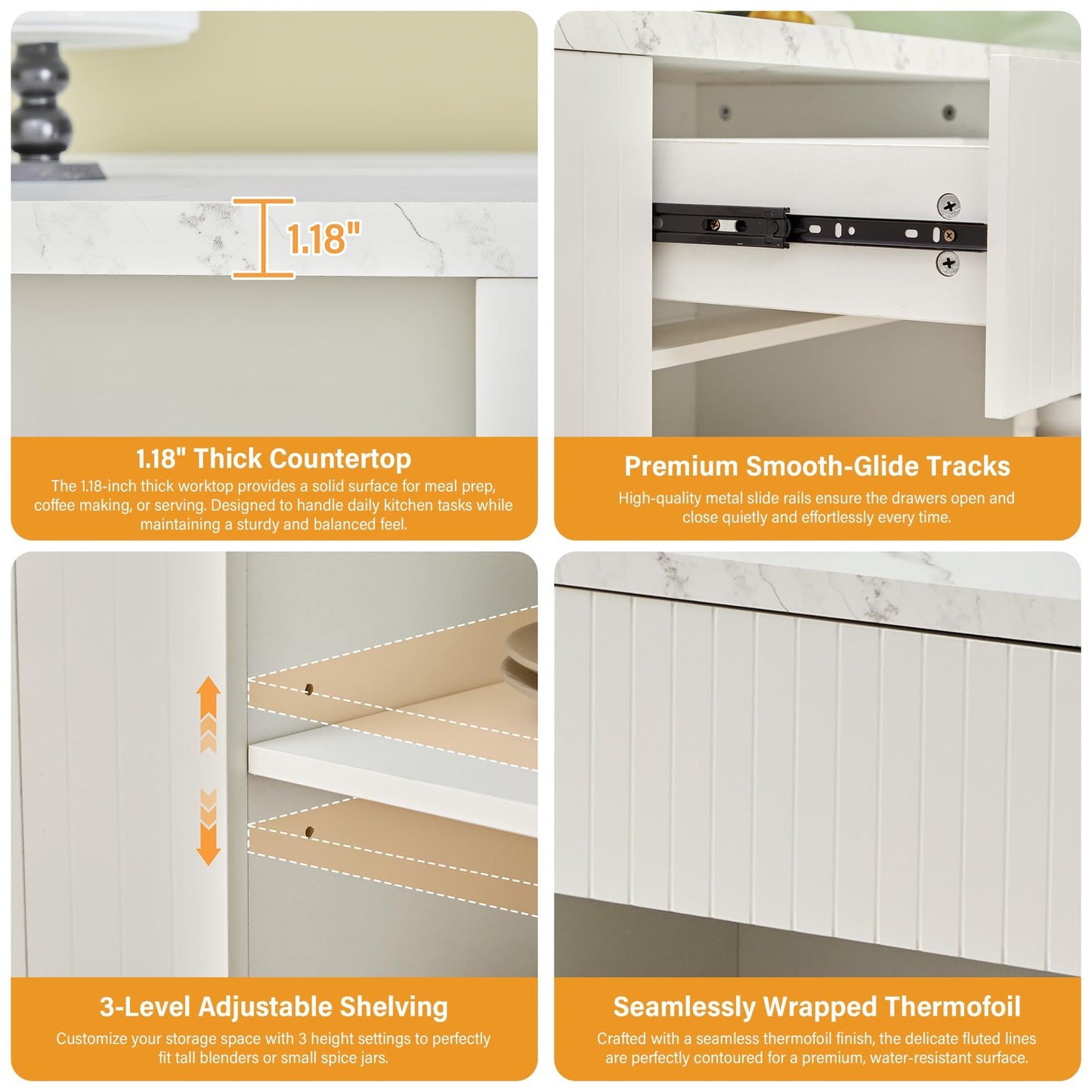 59" Kitchen Island with Storage & Seating for 2, Modern Stationary Kitchen Island with Faux Marble Top, 2 Drawers, Open Shelves & 5 Hooks, Counter Height Prep Table for Dining & Kitchen (White)