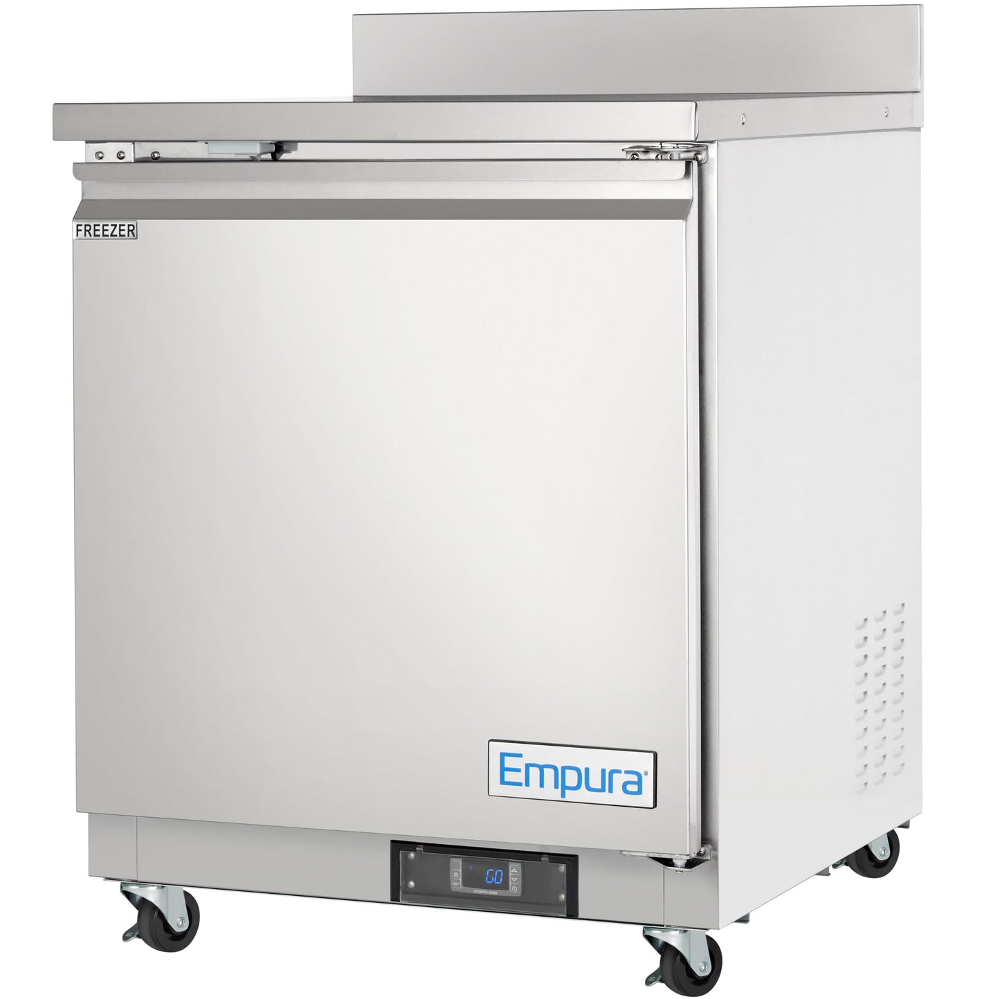EMPURA 28" Undercounter Reach-in Freezer with One-Swing Solid Door | Work-Top Refrigerator Fridge for Cafeteria Diner | 5.4 Cu. Ft. | 27.8"W x 29.9"D x 35.5"H, Stainless Steel Exterior, 115V, NSF