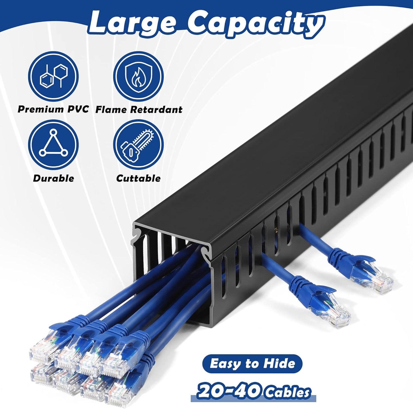 ZhiYo 2x2in Cable Raceway, Server Rack Cable Management Under Desk Cord Organizer, Electrical Safe PVC Cable Hider Open