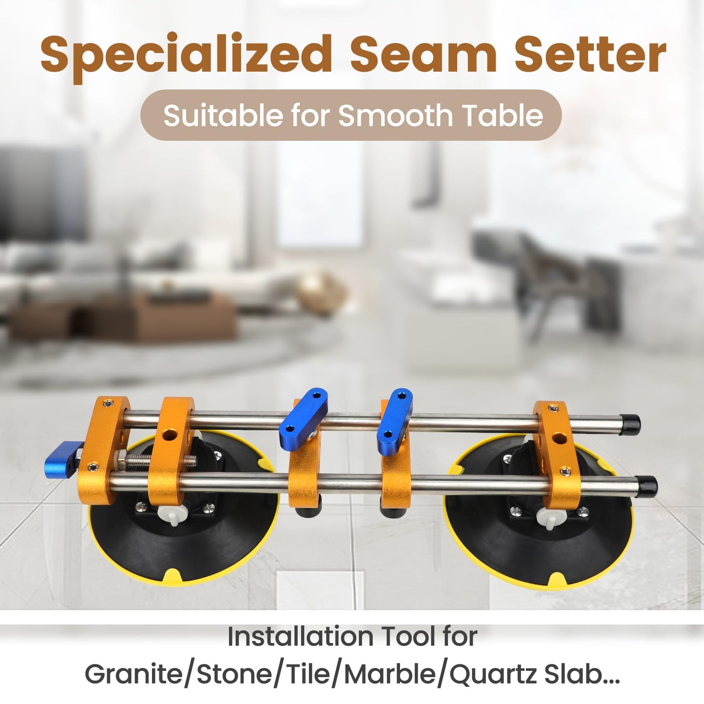 Upgrade 2 Pack Seamless Seam Setter with 6 inch Vacuum Suction Cups, Granite Seam Setter for Countertop Joining & Leveling, Seam Joiner for Stone (With Replacement Air Pump+Tool Bag+Torpedo Level）