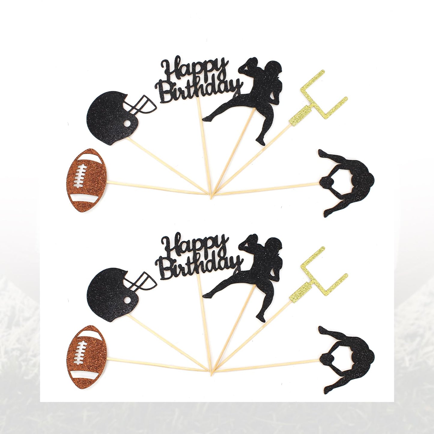 Vofrise 36PC Football Cupcake Toppers for Birthday,Glitter Football Cake Toppers for Boys Birthday Party Decorations Supplies