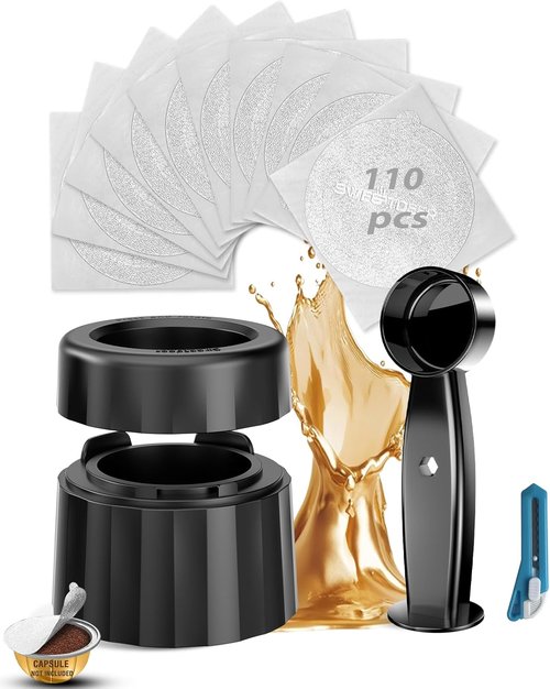 Nespresso Reusable Pods & Refillable Kit - 110 Aluminum Foil Lids, Compatible with Vertuo & Vertuoline