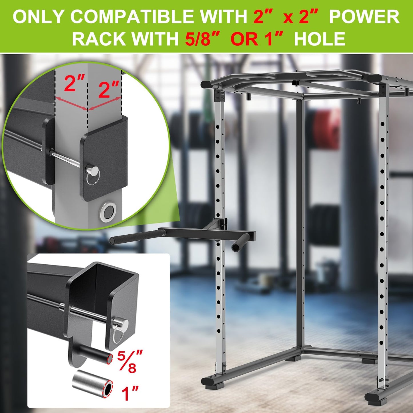 Kipika Y-Shaped Dip Bar for 2" x 2" Power Cage with 5/8" or 1" Hole - Dip Bar Attachments for Home Gym - Heavy Duty Power Rack Attachments - 2" x 2" Squat Rack Accessories for Strength Training