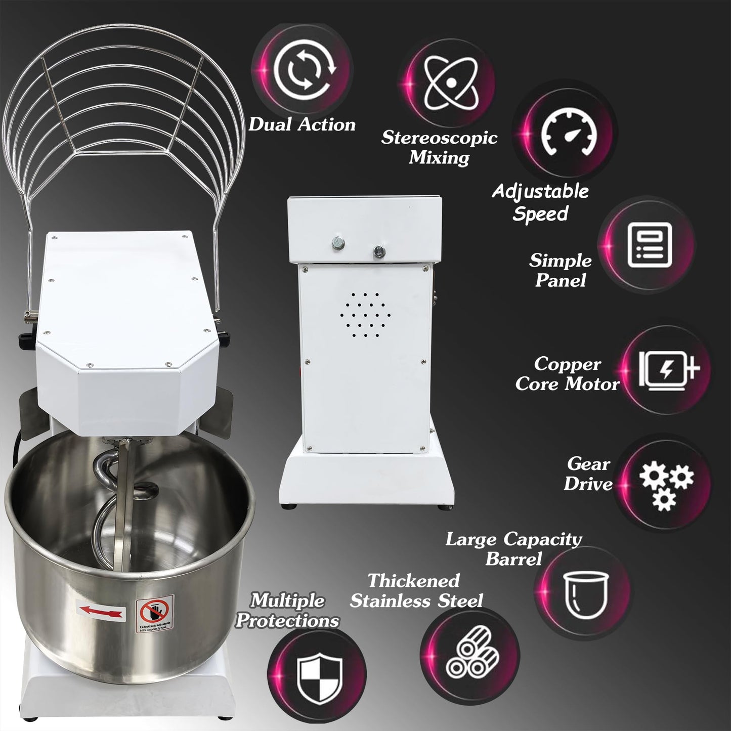 INTSUPERMA Commercial Dough Mixer Machine, 15 QT Electric Food Mixer, 153-268 RPM Adjustable Speed, Double Action, Double Speed,110V 1100W, 15 L Spiral Mixer for Schools Bakeries Restaurants Pizzerias