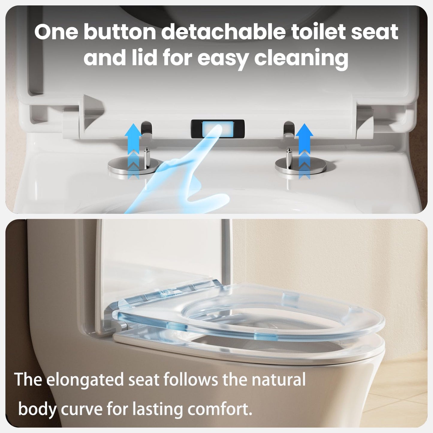 BayRoll One Piece Sleek Modern Toilet, ADA Chair Seat Height 17", Dual Flush 0.9/1.28 GPF, MAP 1000g, 12" Rough-In, Compact Fully Skirted Round Toilet for Bathrooms Soft Close Seat