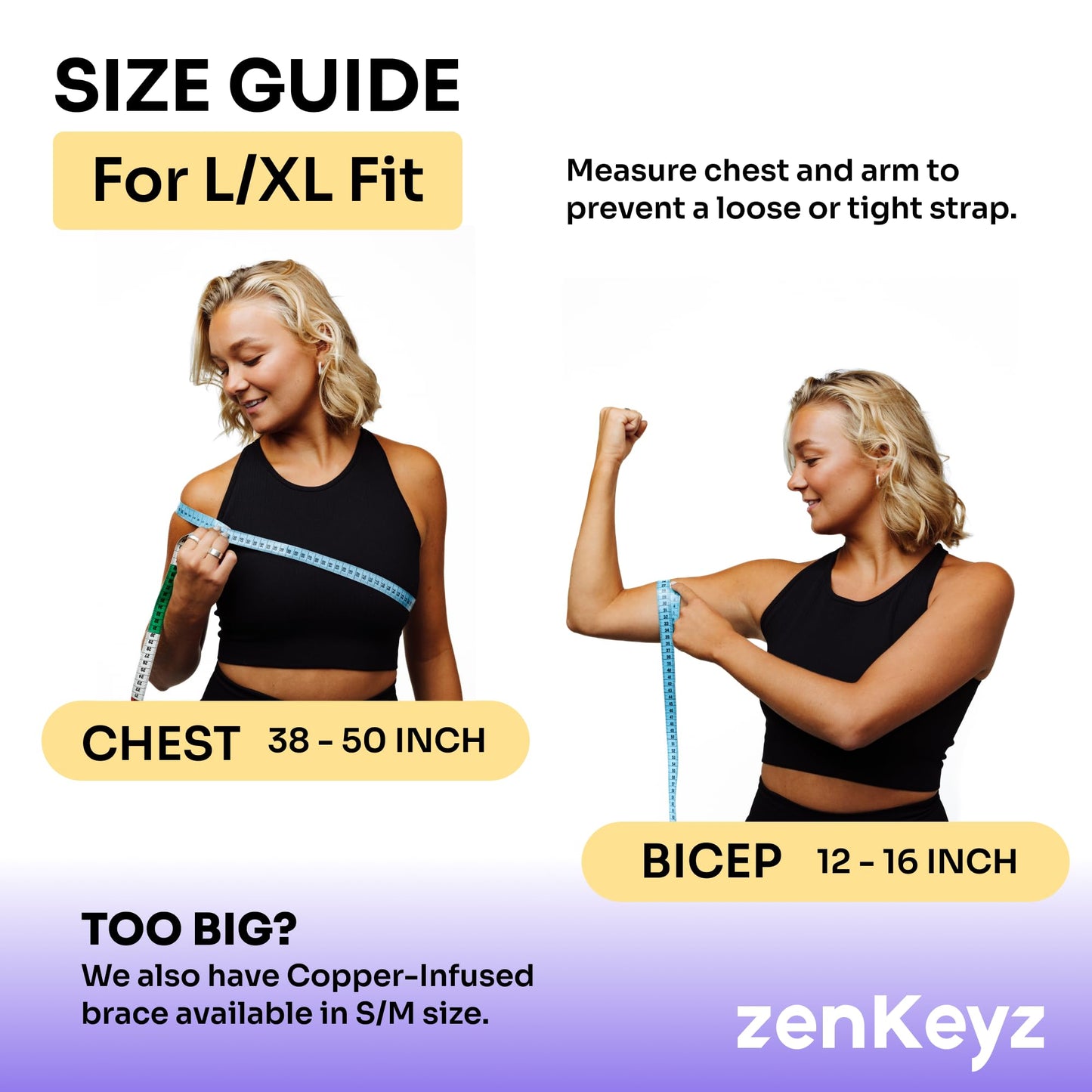 ZENKEYZ Shoulder Brace for Men & Women - Size L/XL (Chest 38-50") - Black/Copper - Copper-Infused Compression Sleeve & Rotator Cuff Support - Adjustable Strap with Ice/Heat Pocket - Sturdy Arm Sling for Joint Stability