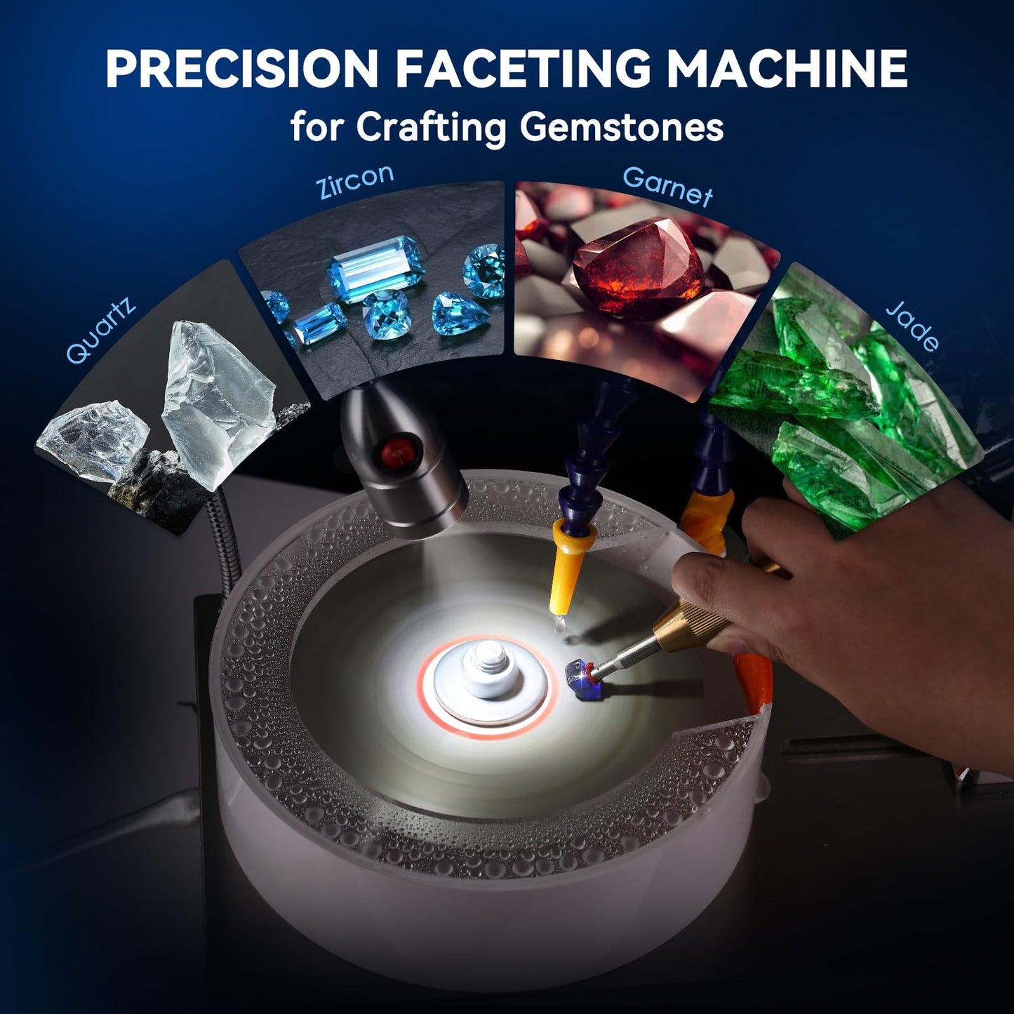 Mxmoonant Gem Faceting Machine, 0-2980rpm Adjustable Speed, 96 Divisions Index Wheel for Precise Manipulation, Equipped with a Splash Guard & LED Light, Ideal for Beginner Grinding of Gem, Jade