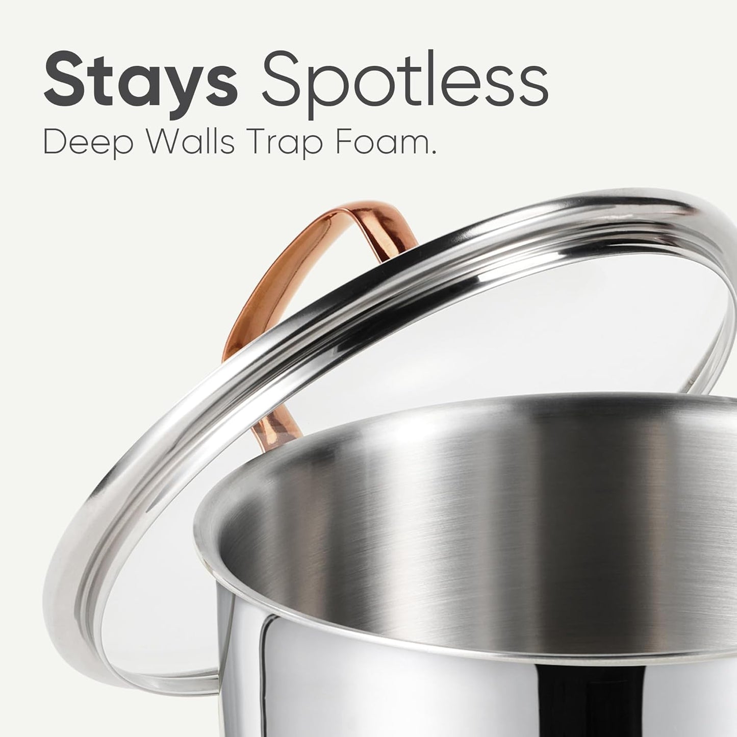 CAROTE 6 Qt Tri-Ply Stainless Steel Stockpot - Non-Toxic Soup Pot with Lid | Even Heating, Oven Safe, Induction Compatible