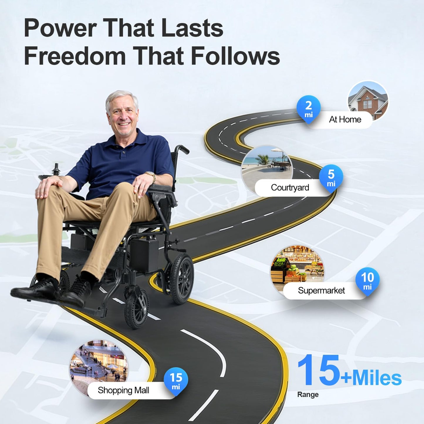 moovon 15 Miles Electric Wheelchair for Adults,Foldable Motorized Wheelchair, Portable Power Wheelchairs for Senior, Black