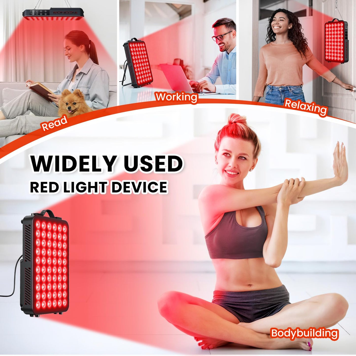 Red Light Therapy for Body, 660nm 850nm Near Infrared Light Therapy Panel, 60 Dual Chip LED Device with 300W of Power, Ideal for Body, Face, Improve Sleep, Skin Health, Includes Hanging Kit & Handle