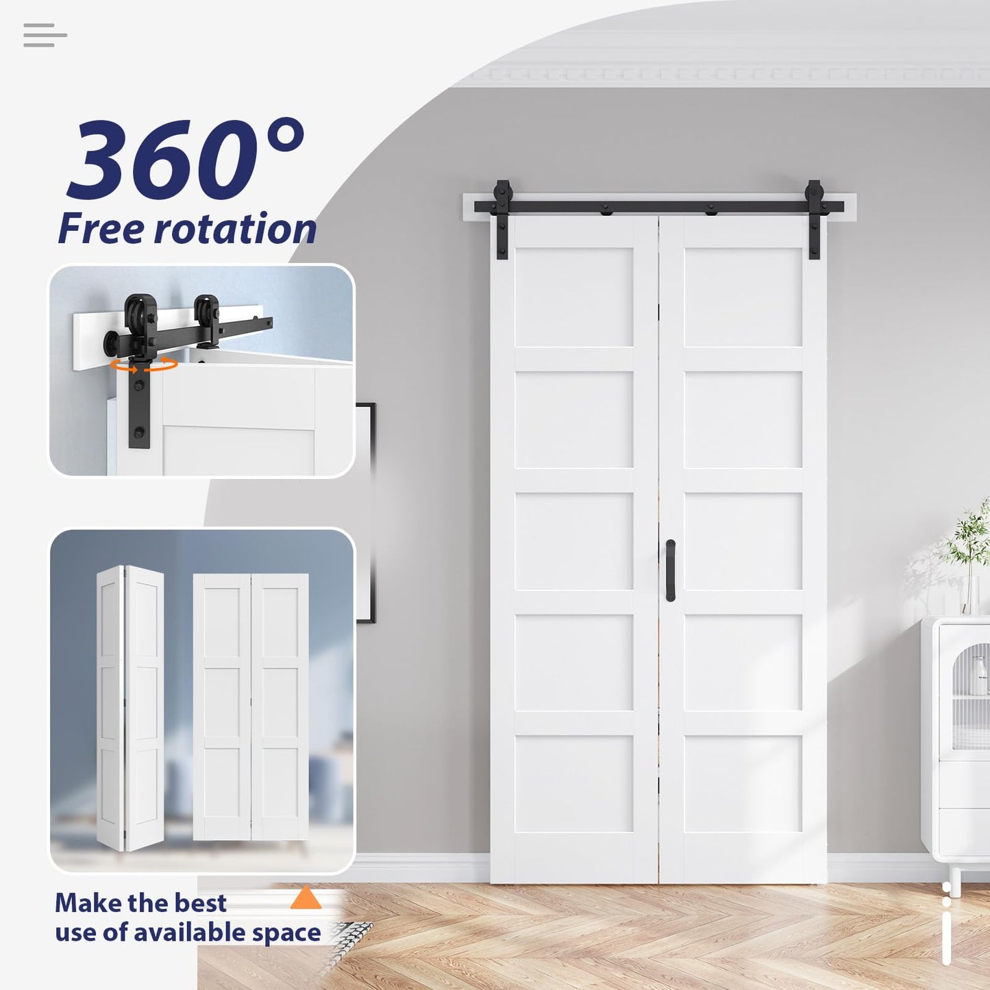 FREDBECK Bifold Barn Door 48x96 (Double 24x96) Bi-fold Closet Doors Hardware Kit Included,with 52" Track White
