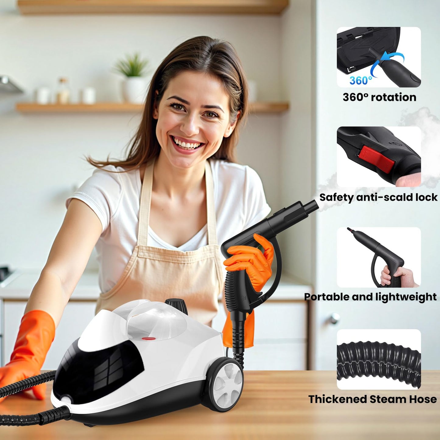 Steam Cleaner 1.5L Steamer for Cleaning Fast Heating 6-in-1 Multi-Surface with 8 Accessories UL499 Certified