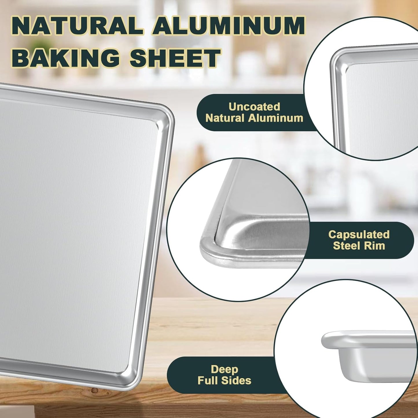 Wildone Baking Sheet Set - Commercial Quality Nonstick Cookie Pans with Cooling Racks | Half Sheet Size, Heavy Duty