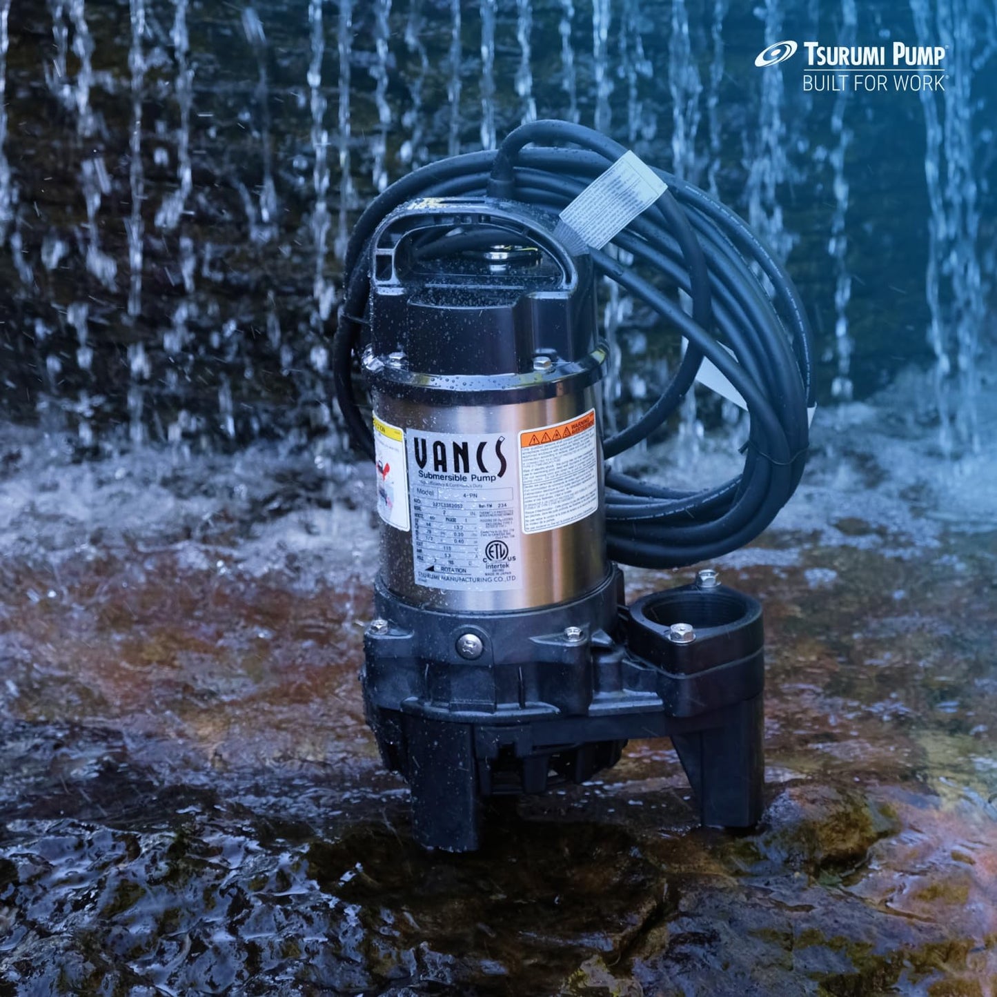 Tsurumi 4PN 1/2hp, 115V Pond & Waterfall Pump, Stainless Steel, 4740 GPH