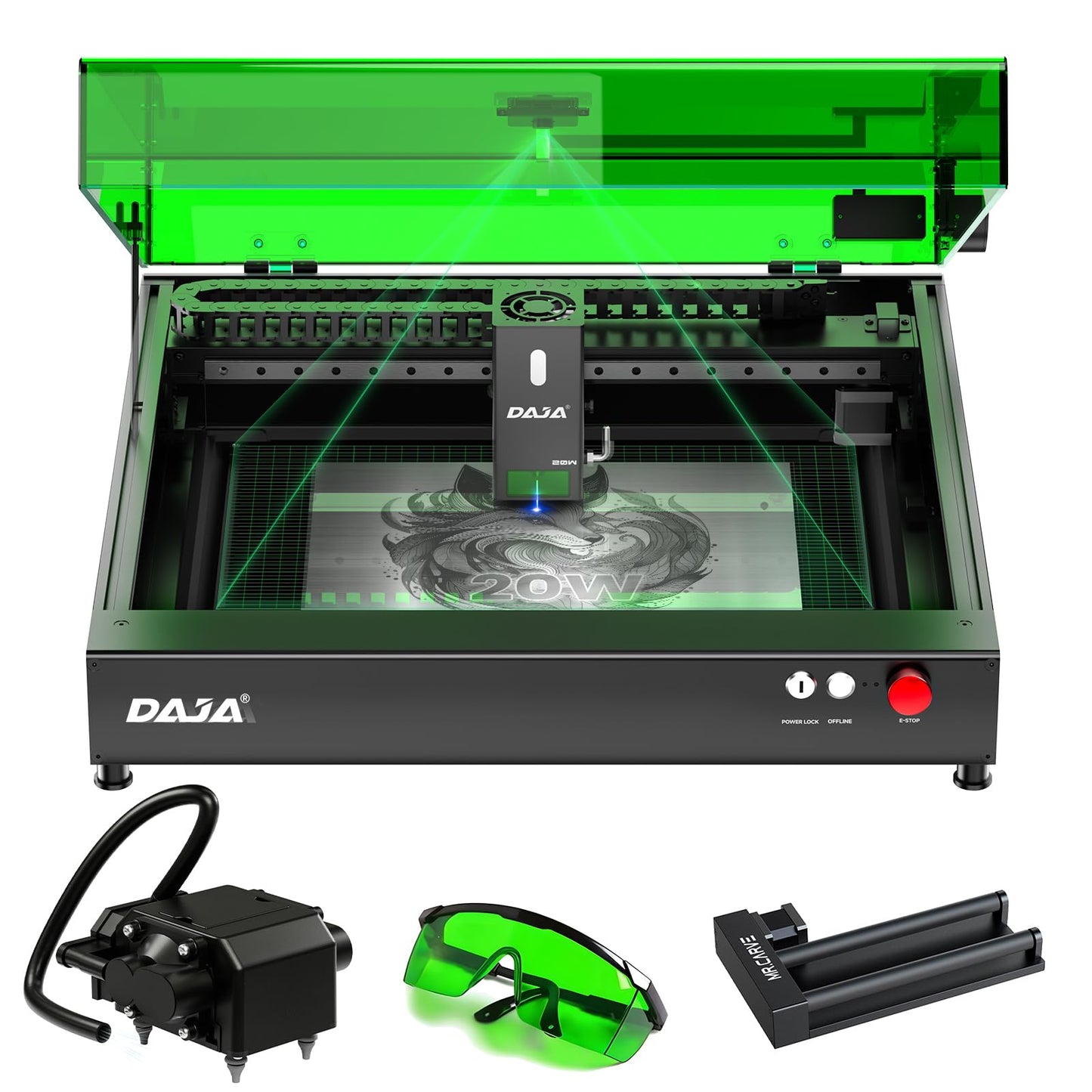 DAJA A8 20W Diode Desktop Laser Engraver Machine with Air Assist Smart 16MP Cameras, 600mm/s Speed Beginner-friendly Class 1 Safety Laser Engraver for Wood and Metal, Acrylic,