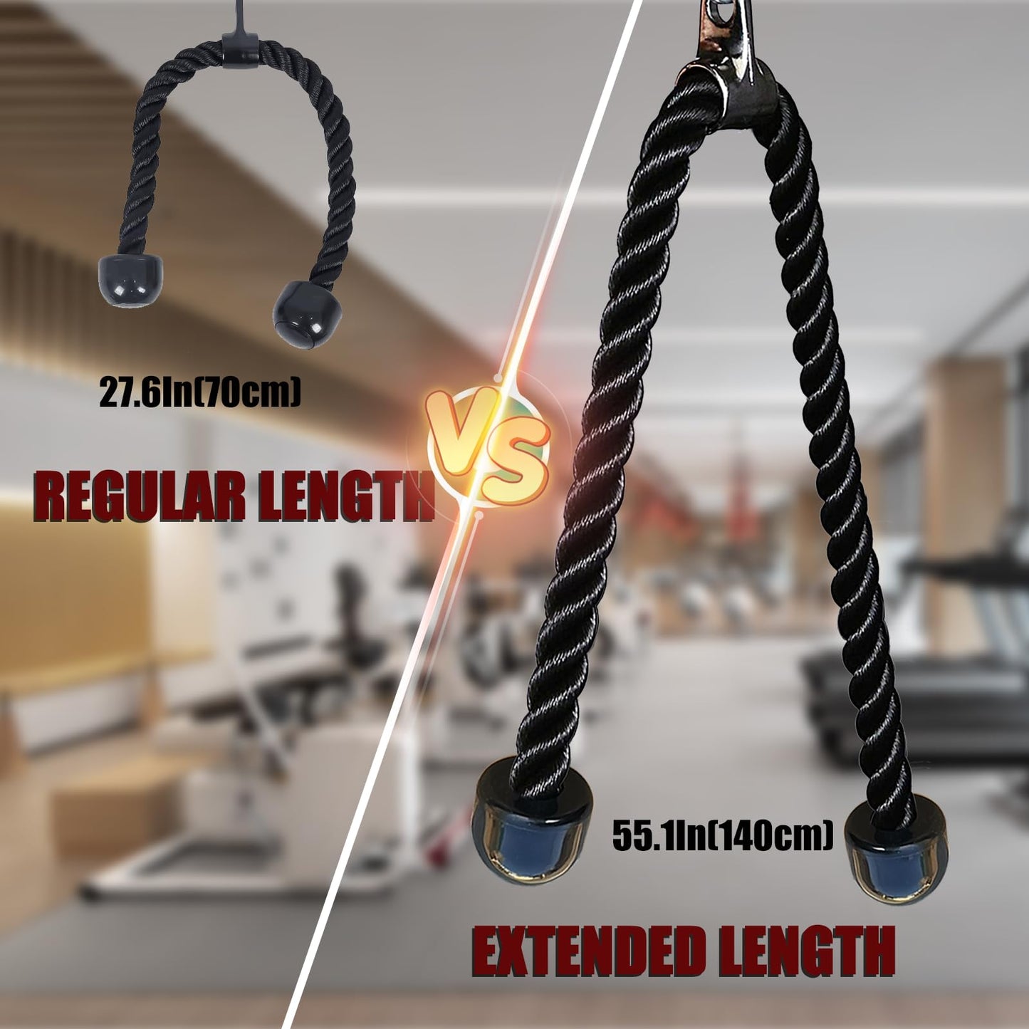 KORIKAHM Long Tricep Rope, Rope Pull Down Attachment 47 55 Inch Length Long, Tricep Rope Cable Attachment, Tricep Pull Down Rope for Home Gym Pulley System,Cable Machine Attachment (Length 55")