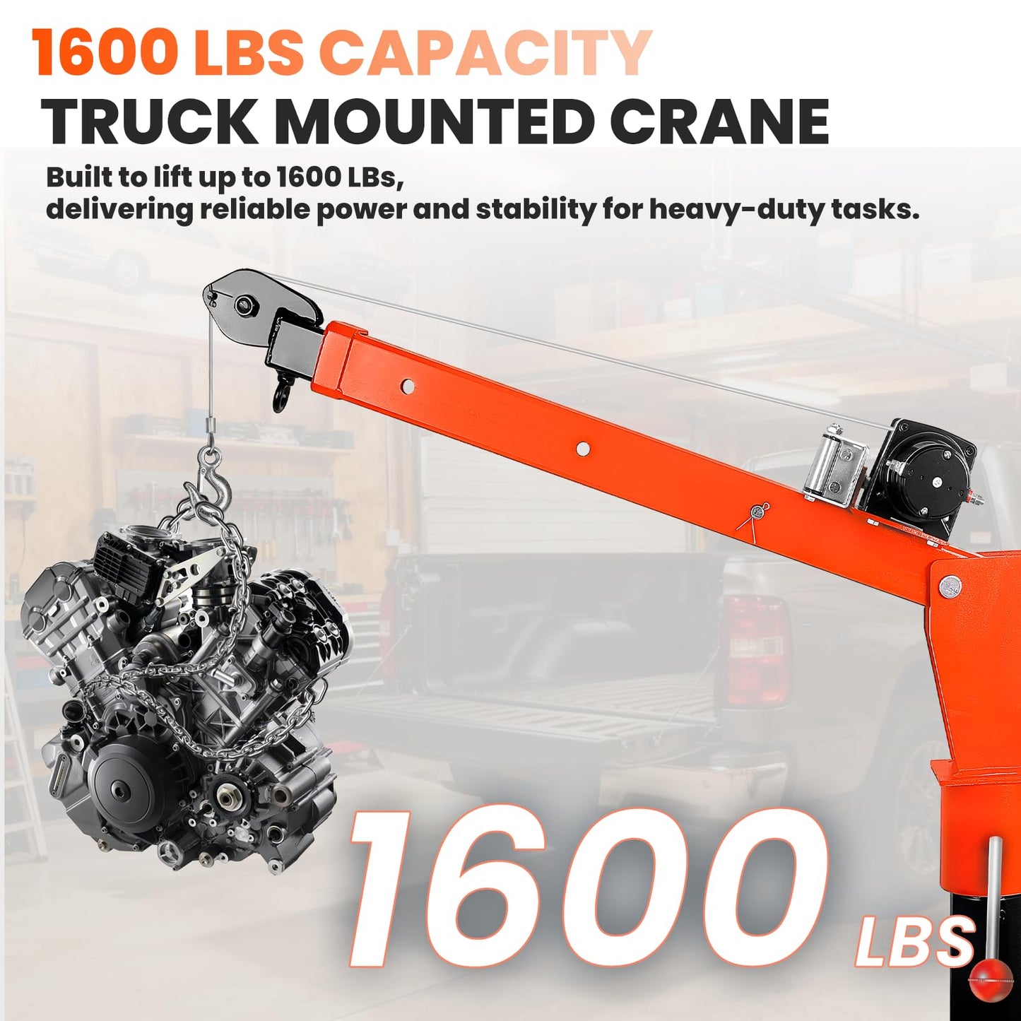 EQUCKKY 1600lbs Electric Pickup Truck Crane & 3500lbs Electric Winch, Folding Truck-Mounted Bed Crane Hoist, 360° Swivel, 3 Adjustable Boom, 12V DC, for Construction Auto Repair Complimentary Returns!