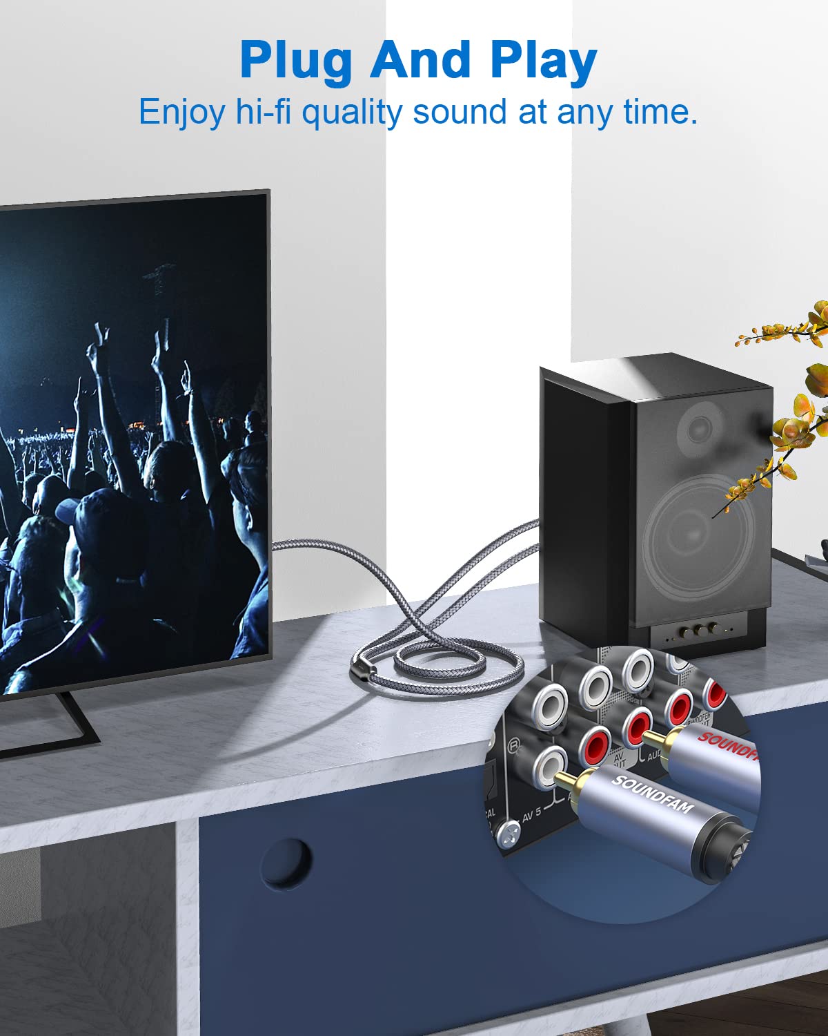 10ft/3M, 1 2 RCA Splitter RCA Y Splitter Male to Male Subwoofer Digital Stereo Audio Cable Bi-Directional Transmission
