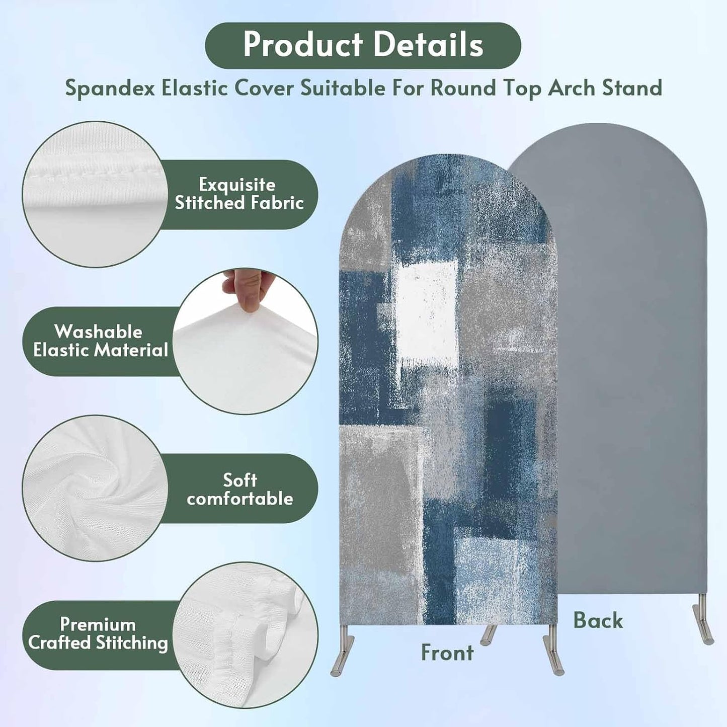Jnbasdffb 7.2 Blue Grey Ombre Wedding Arch Cover,Stretchy Spandex Arch Backdrop Stand Covers FT,Abstract Vintage Oil