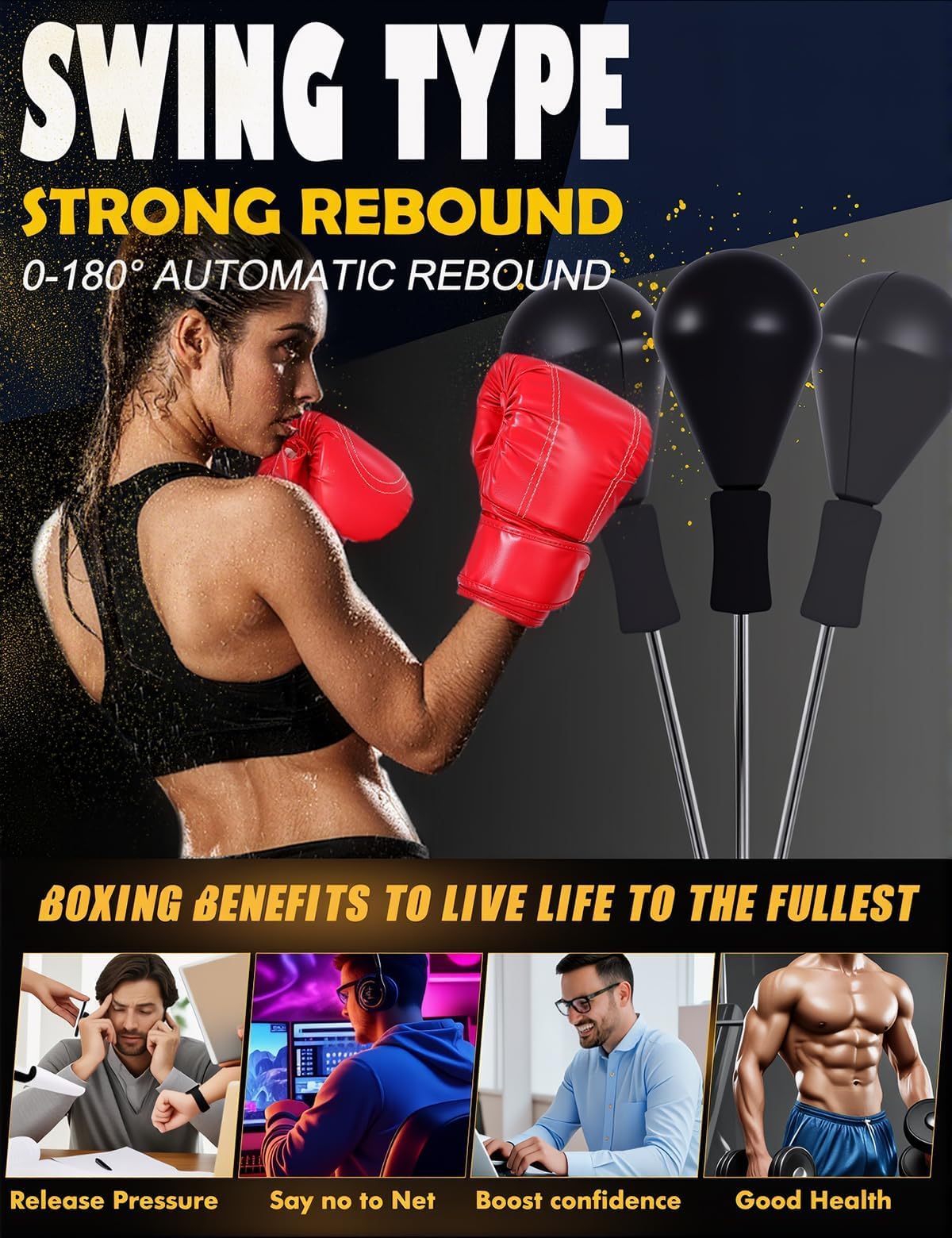 Punching Bag with Stand, Boxing Bag for Teens & Adults -Improves Speed, Reflexes and Endurance - Height Adjustable for Training, Boxing Equipment, Stress Relief and Fitness Speed Bag