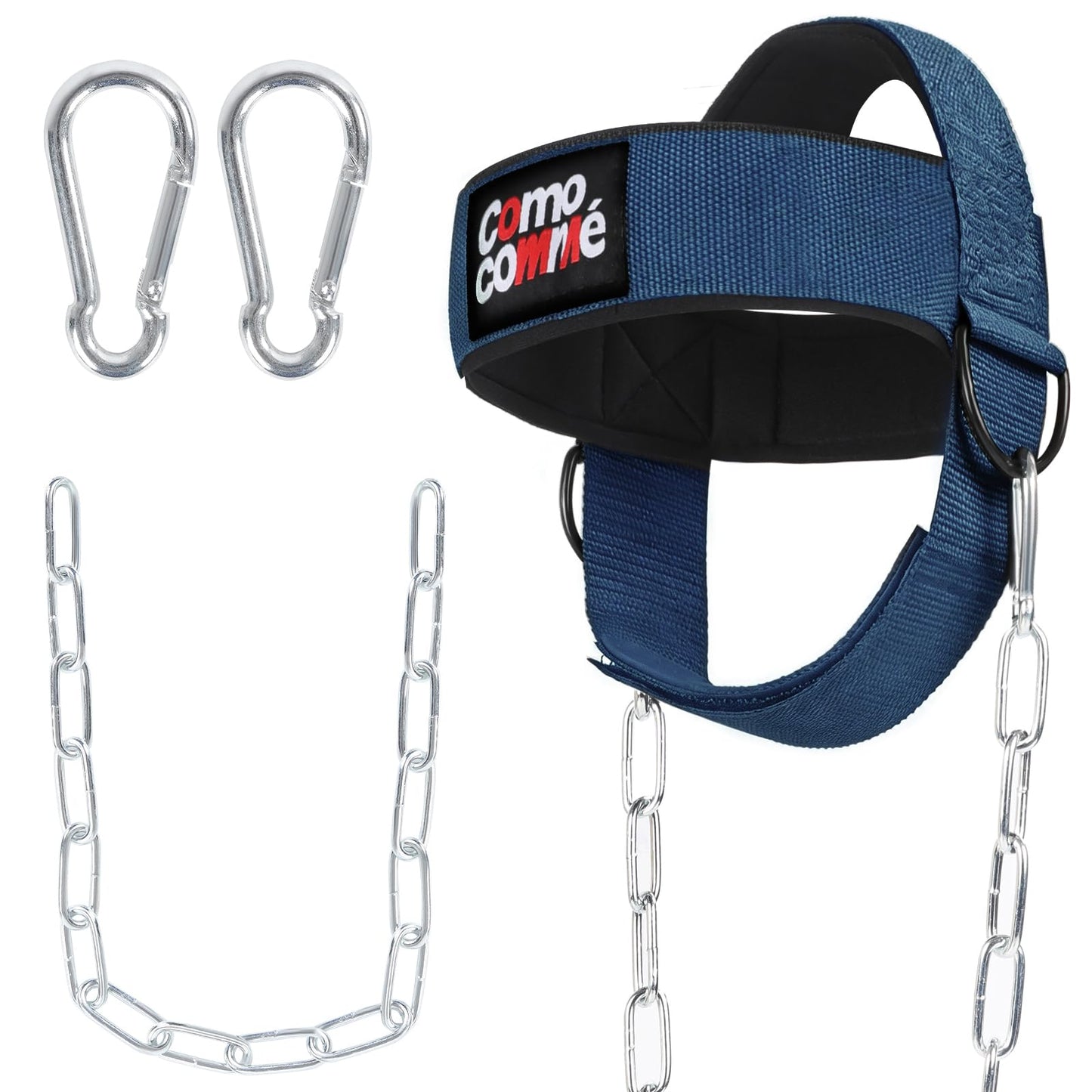 Fitness Neck Head Harness Trainer for Men and Women, Blue Neck Exerciser with 30" Heavy Duty Steel Chain for Safely Lifting, Adjustable Neoprene Neck Exerciser for Weight Lifting, Home and Gym Use