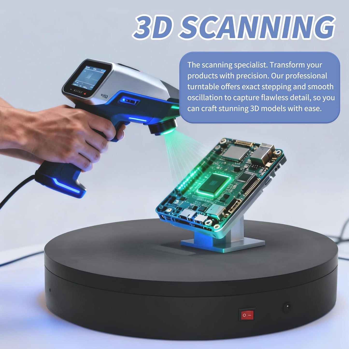 Foxvee 360 3D Scan,Photography,Showcase(7.87inch/Black) Remote-Controlled Motorized Turntable,Motorized Rotating