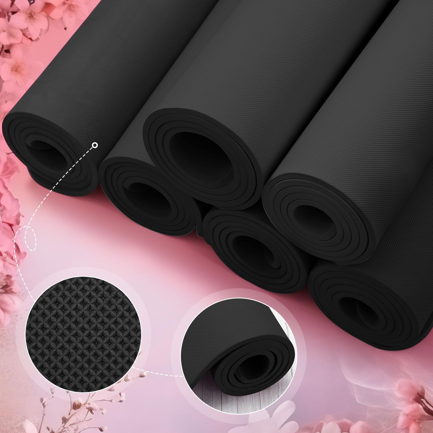Timgle 6 Pcs 10mm Thick Yoga Mat Bulk 68 x 24 Inches Anti-slip Tear-resistant Exercise Mat Adult Gym Mats for Fitness, Stretching, Workout and Studio, Outdoor Yoga, Pilates(Black)